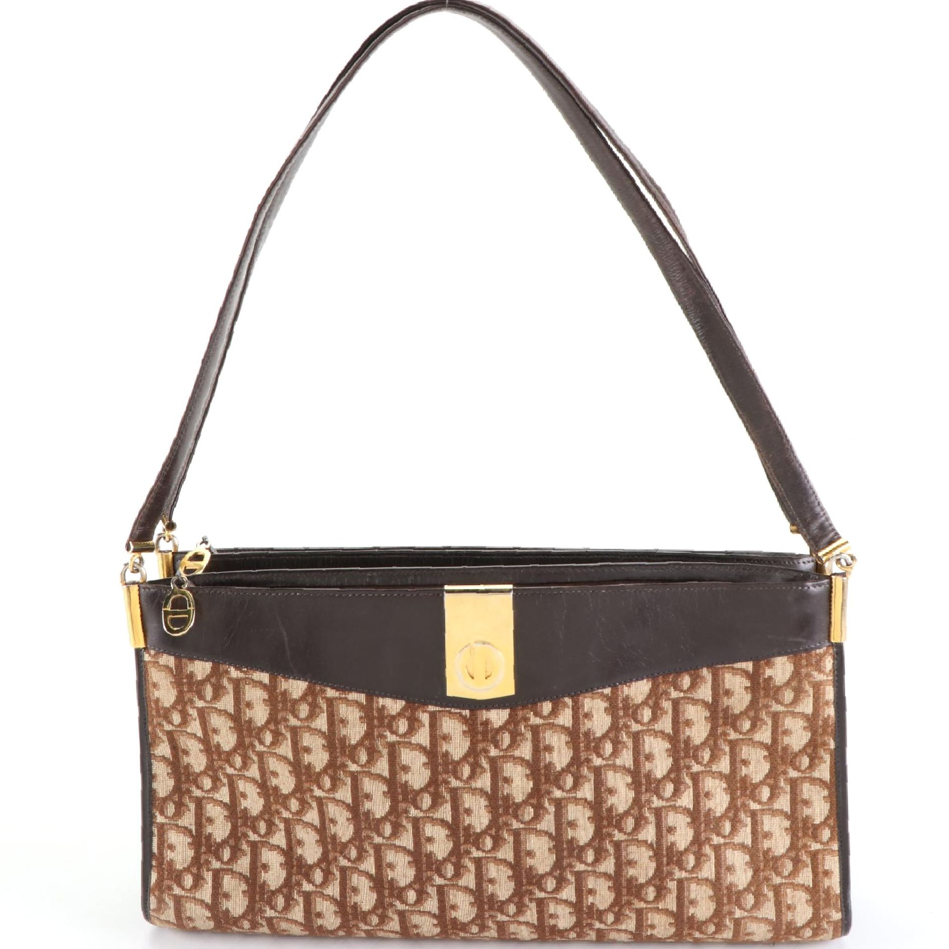 Christian Dior Shoulder Bag in Oblique Canvas and Brown Leather