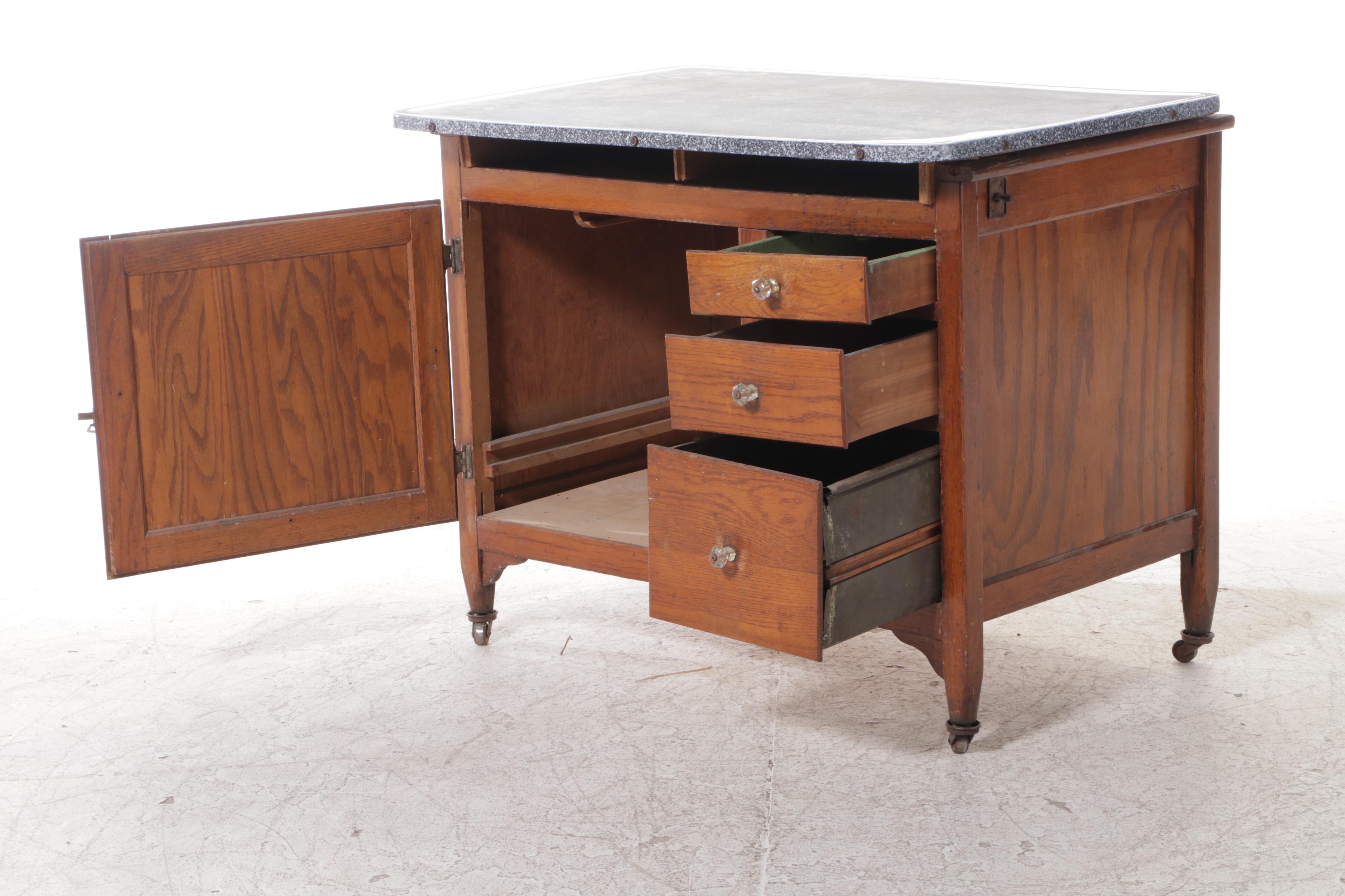 American Oak and Enamel Top Kitchen Cabinet, Poss. Sellers, Early 20th Century