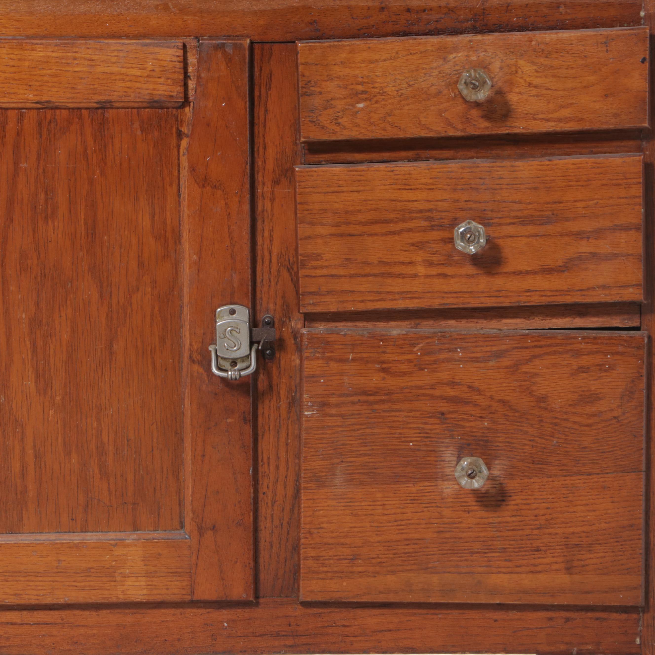 American Oak and Enamel Top Kitchen Cabinet, Poss. Sellers, Early 20th Century