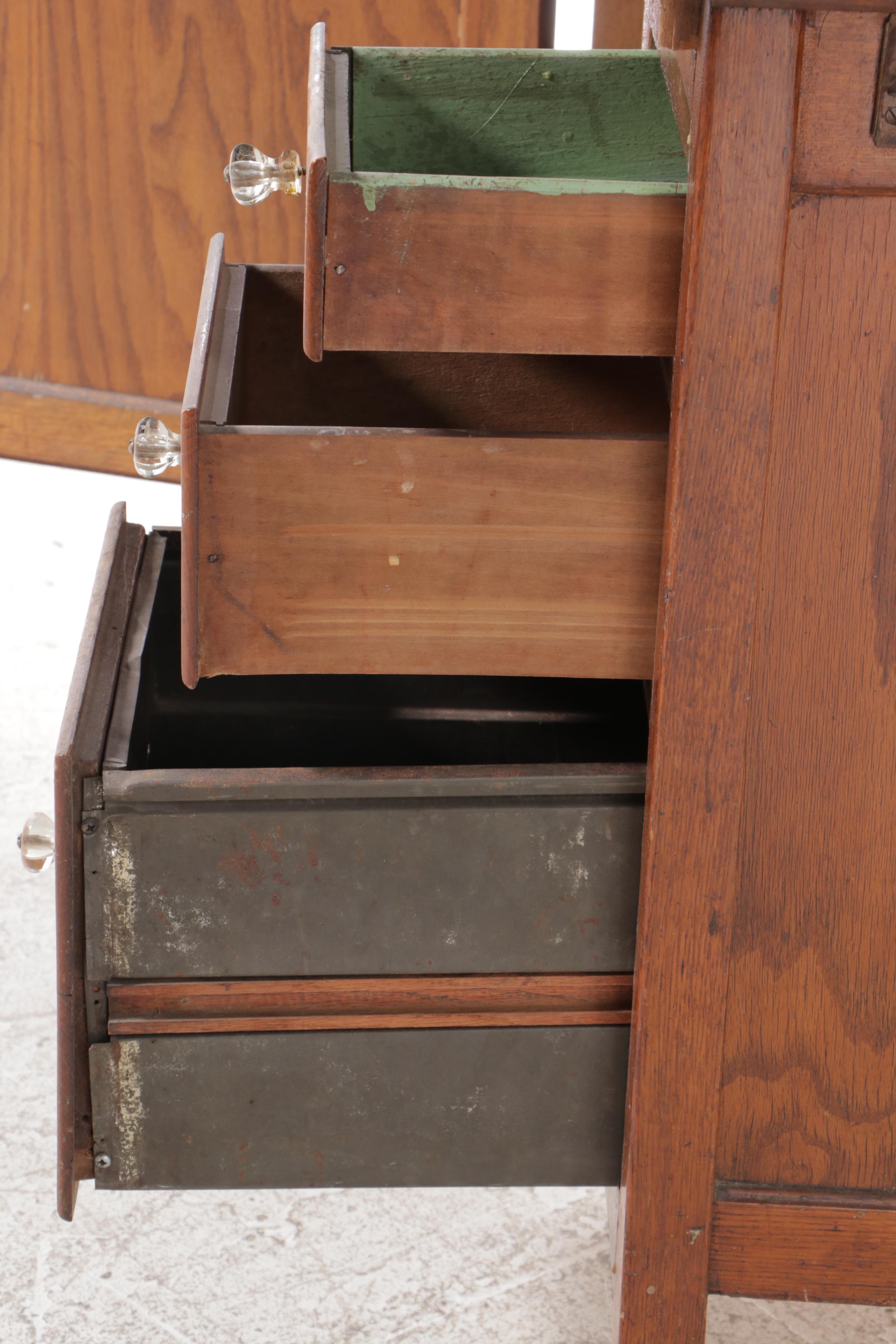American Oak and Enamel Top Kitchen Cabinet, Poss. Sellers, Early 20th Century