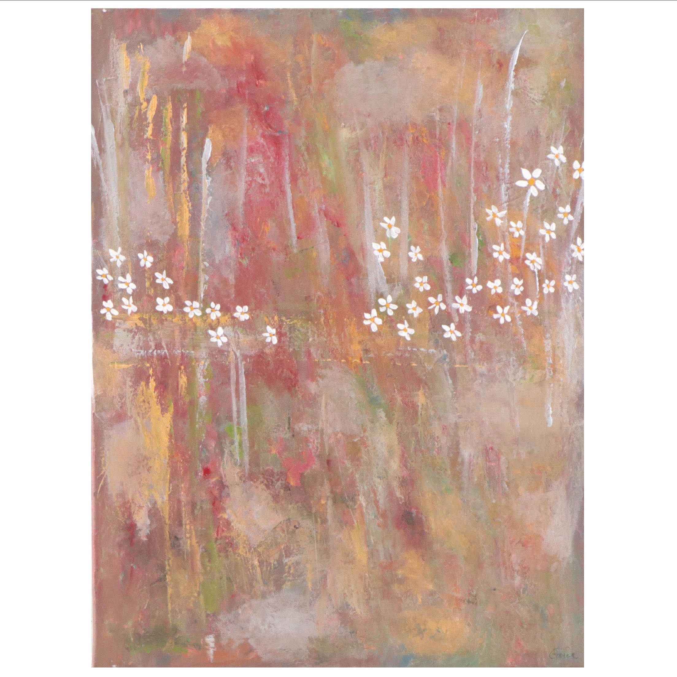 Saul Gefen Acrylic Painting "Sunset by the Lake," 2023