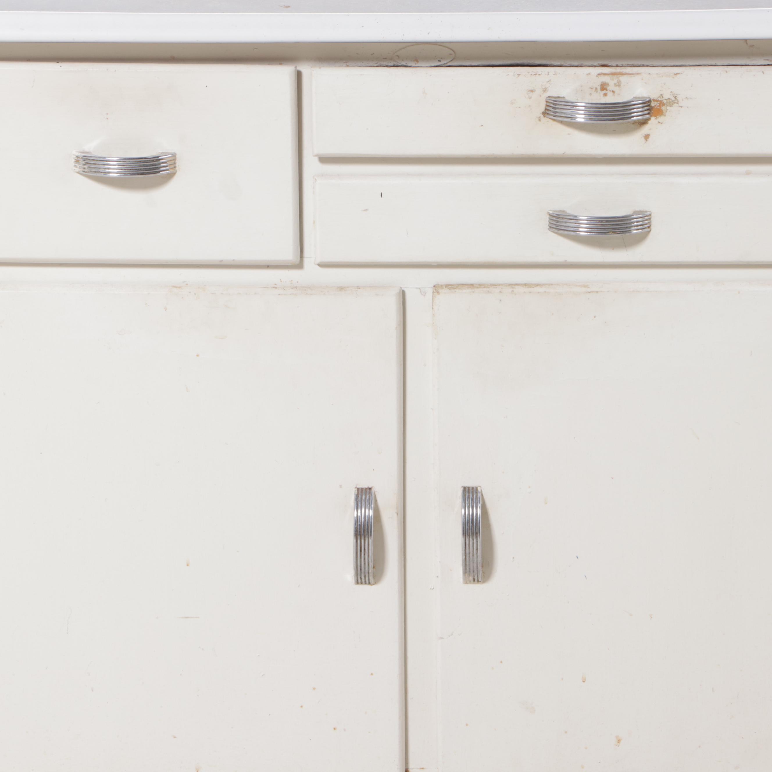 Art Deco White-Painted and Enamel Top Kitchen Cabinet, circa 1930