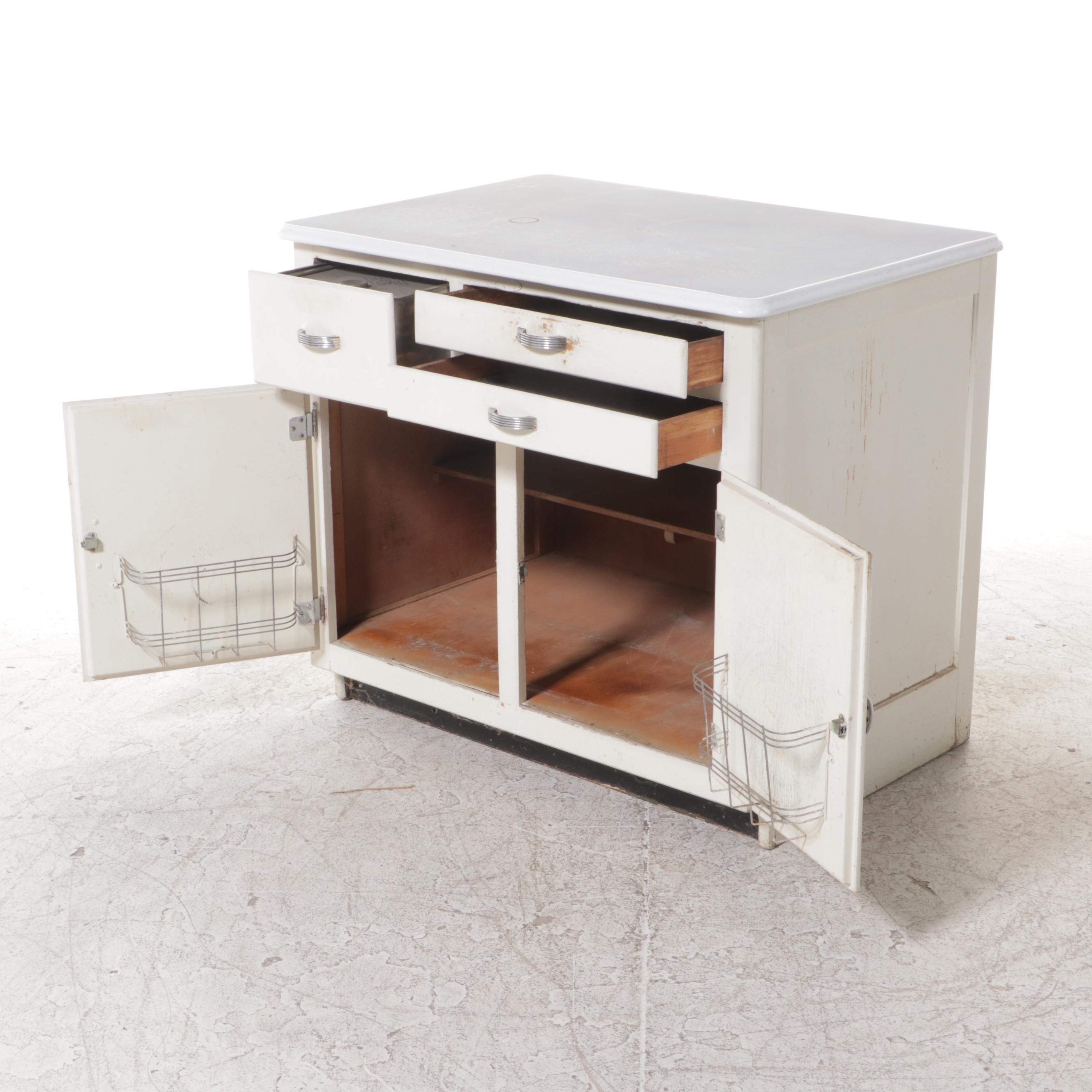 Art Deco White-Painted and Enamel Top Kitchen Cabinet, circa 1930