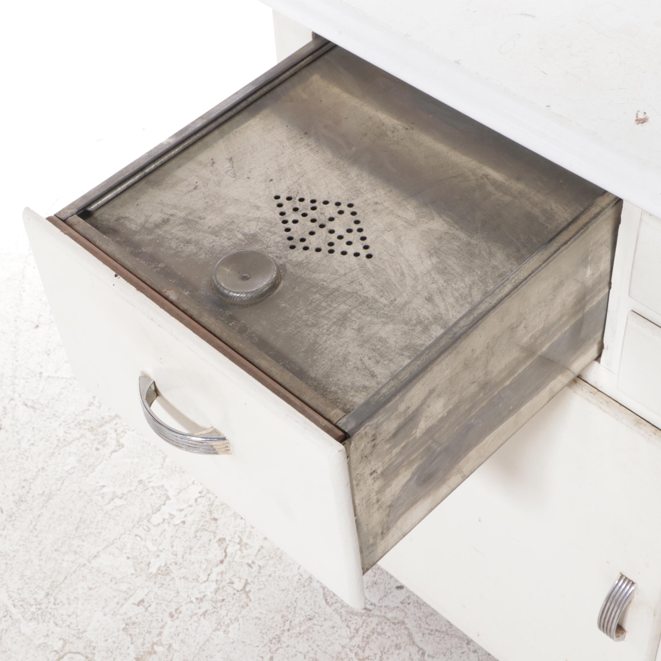 Art Deco White-Painted and Enamel Top Kitchen Cabinet, circa 1930