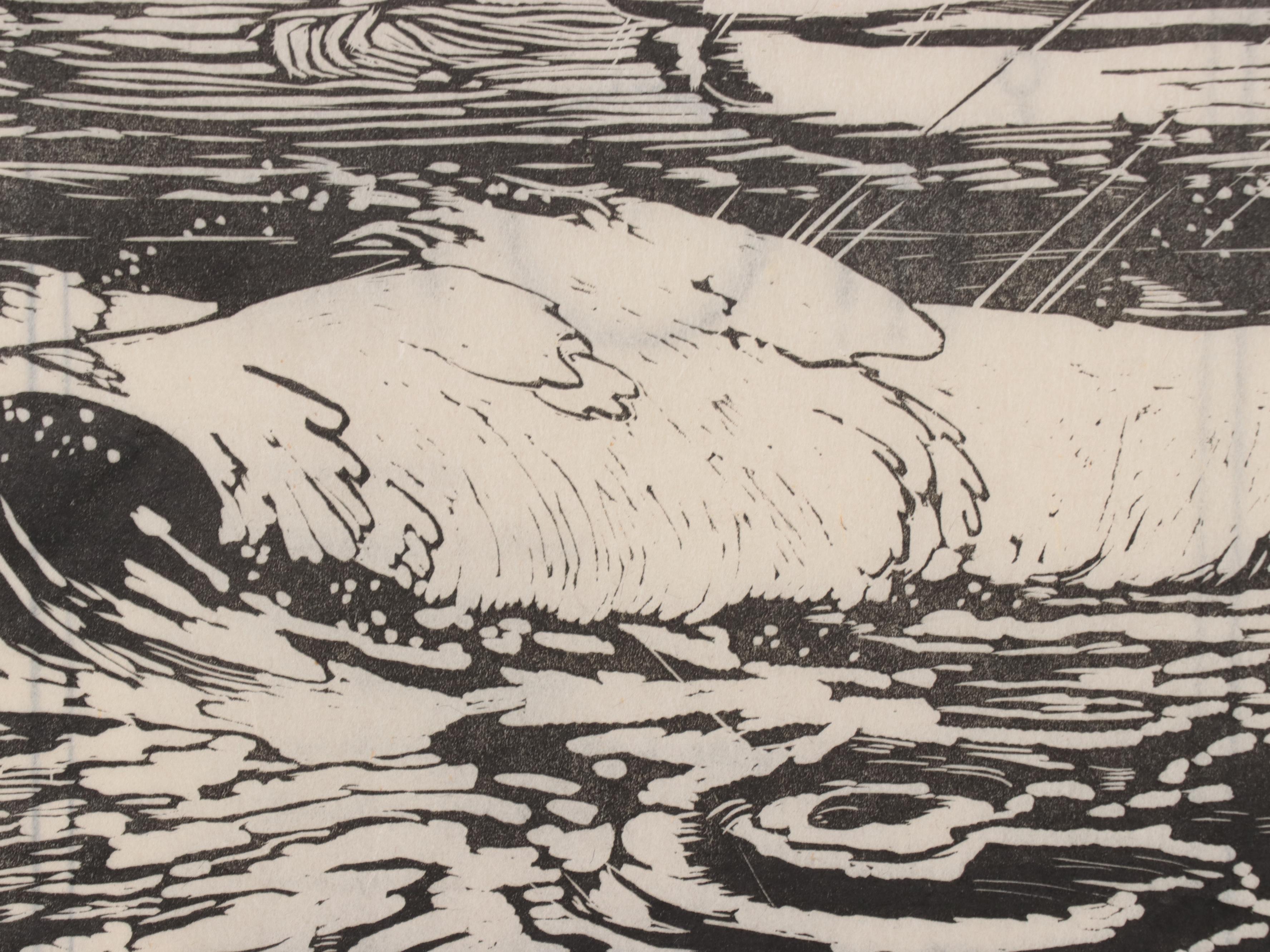 Edwin Wilson Linocut Party Invitation, Mid-20th Century