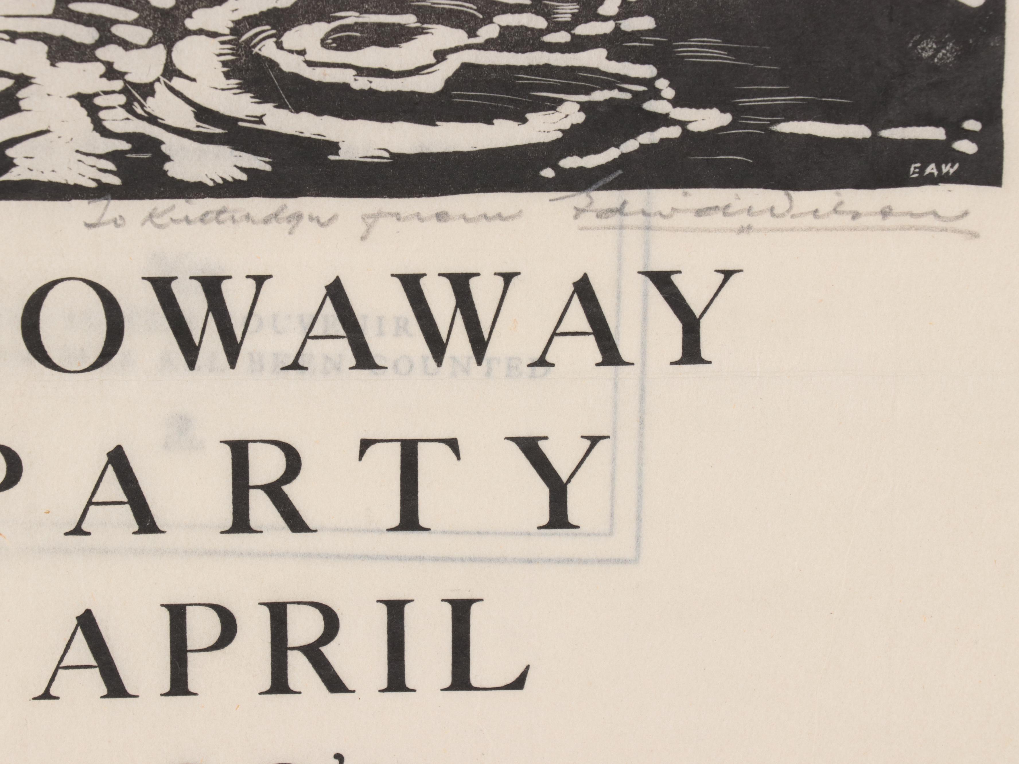 Edwin Wilson Linocut Party Invitation, Mid-20th Century