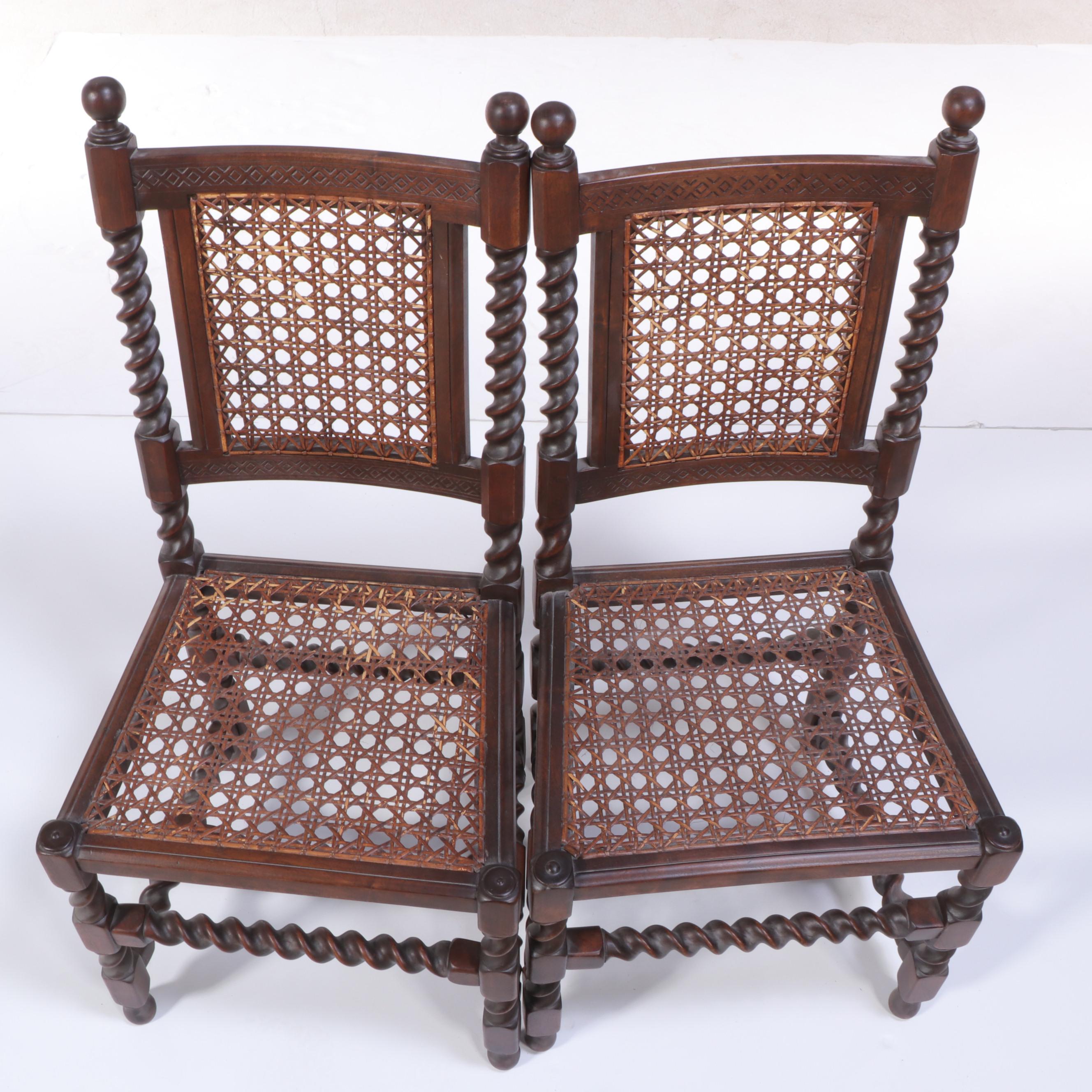 William and Mary Style Barley-Twist and Caned-Seat Side Chairs, 20th C