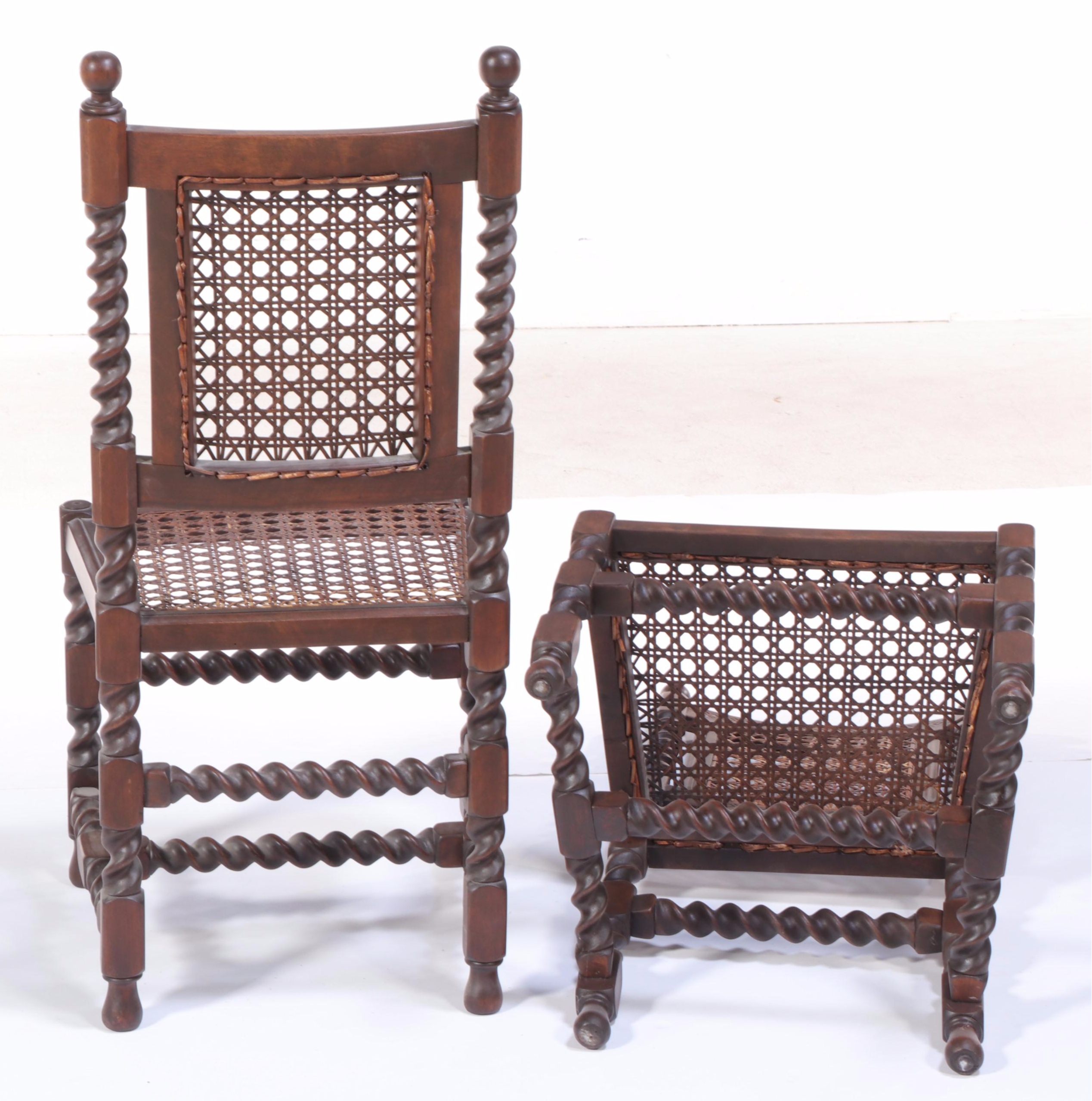 William and Mary Style Barley-Twist and Caned-Seat Side Chairs, 20th C