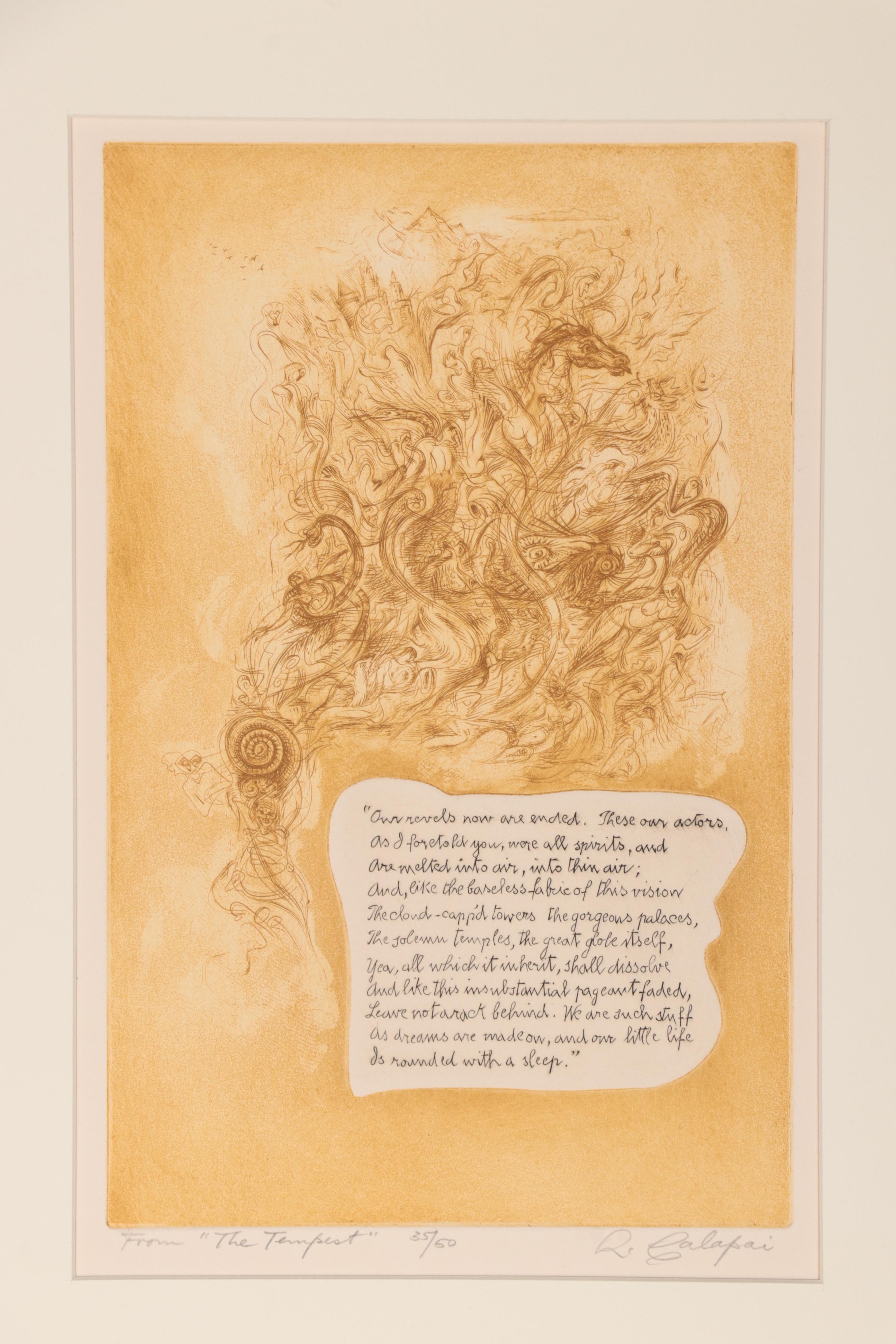 Letterio Calapai Etching "From The Tempest," Early to Mid-20th Century