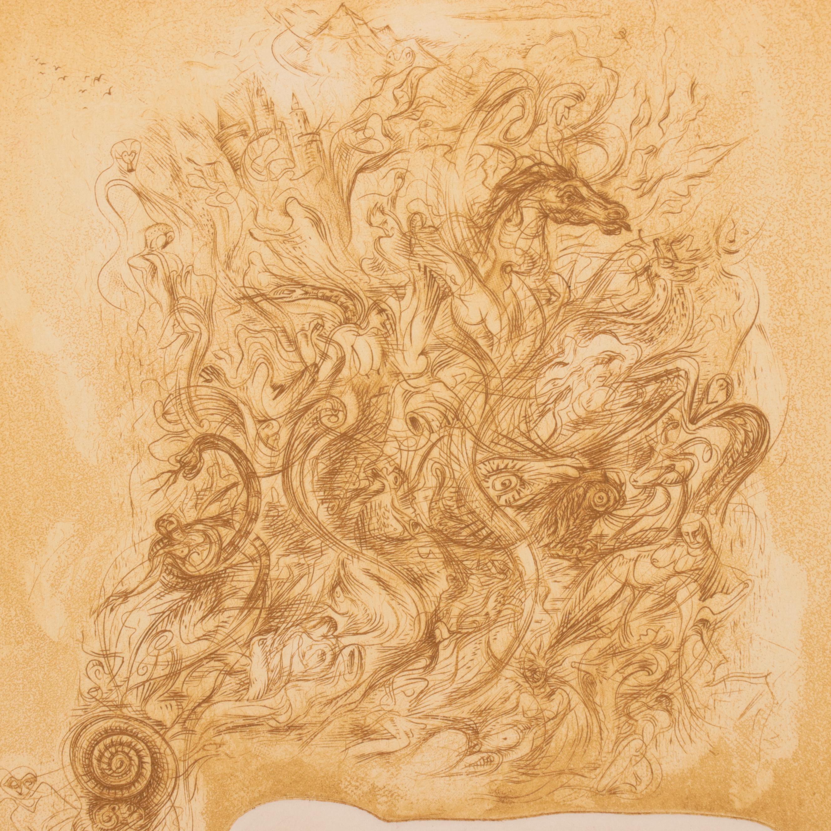 Letterio Calapai Etching "From The Tempest," Early to Mid-20th Century