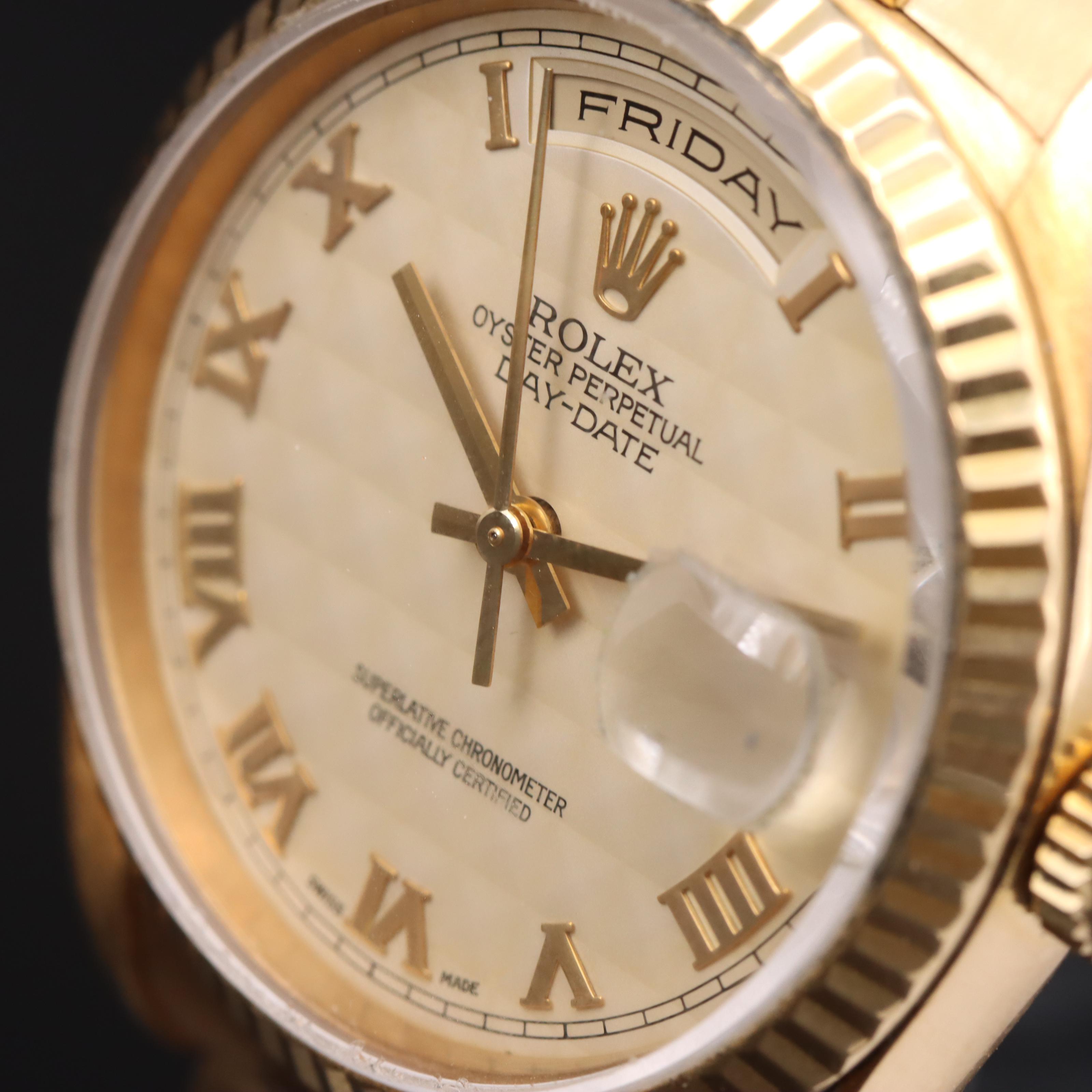 18K 1996 Rolex Day-Date President Pyramid Dial Watch