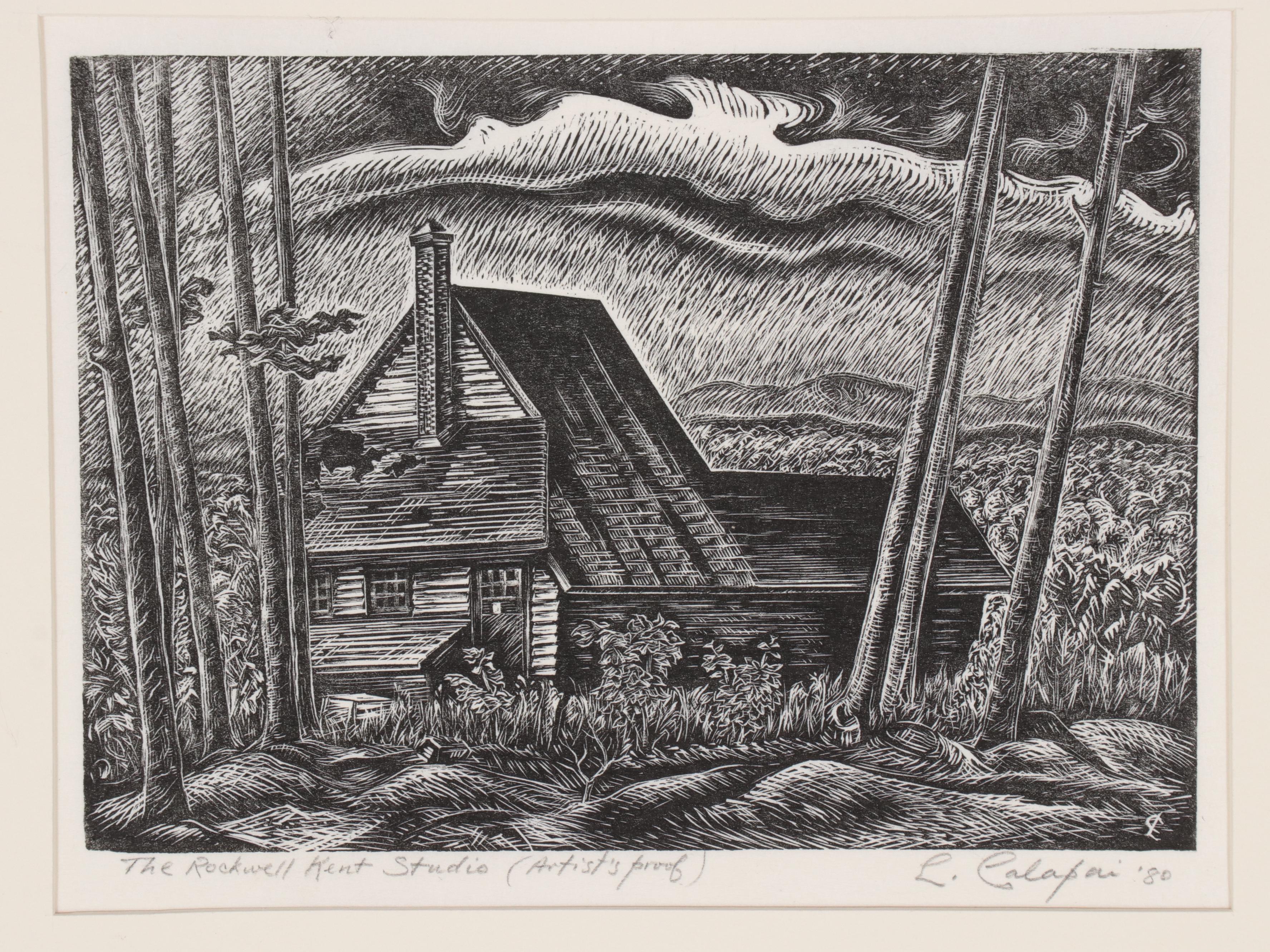 Letterio Calapai Wood Engraving "The Rockwell Kent Studio," 1980