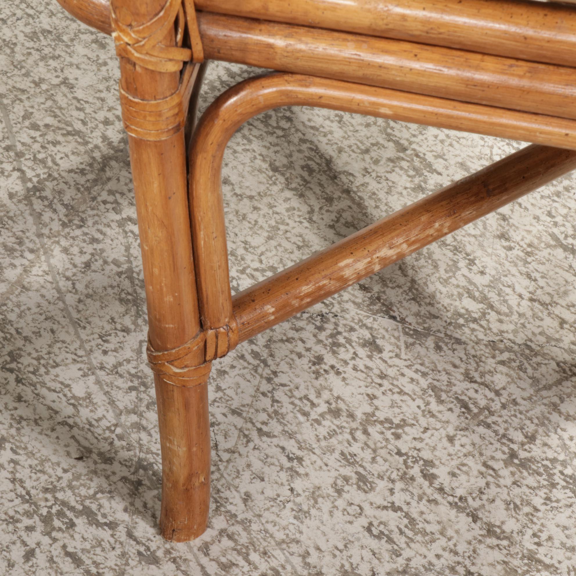Rattan and Glass Top Dining Table and Four Chairs