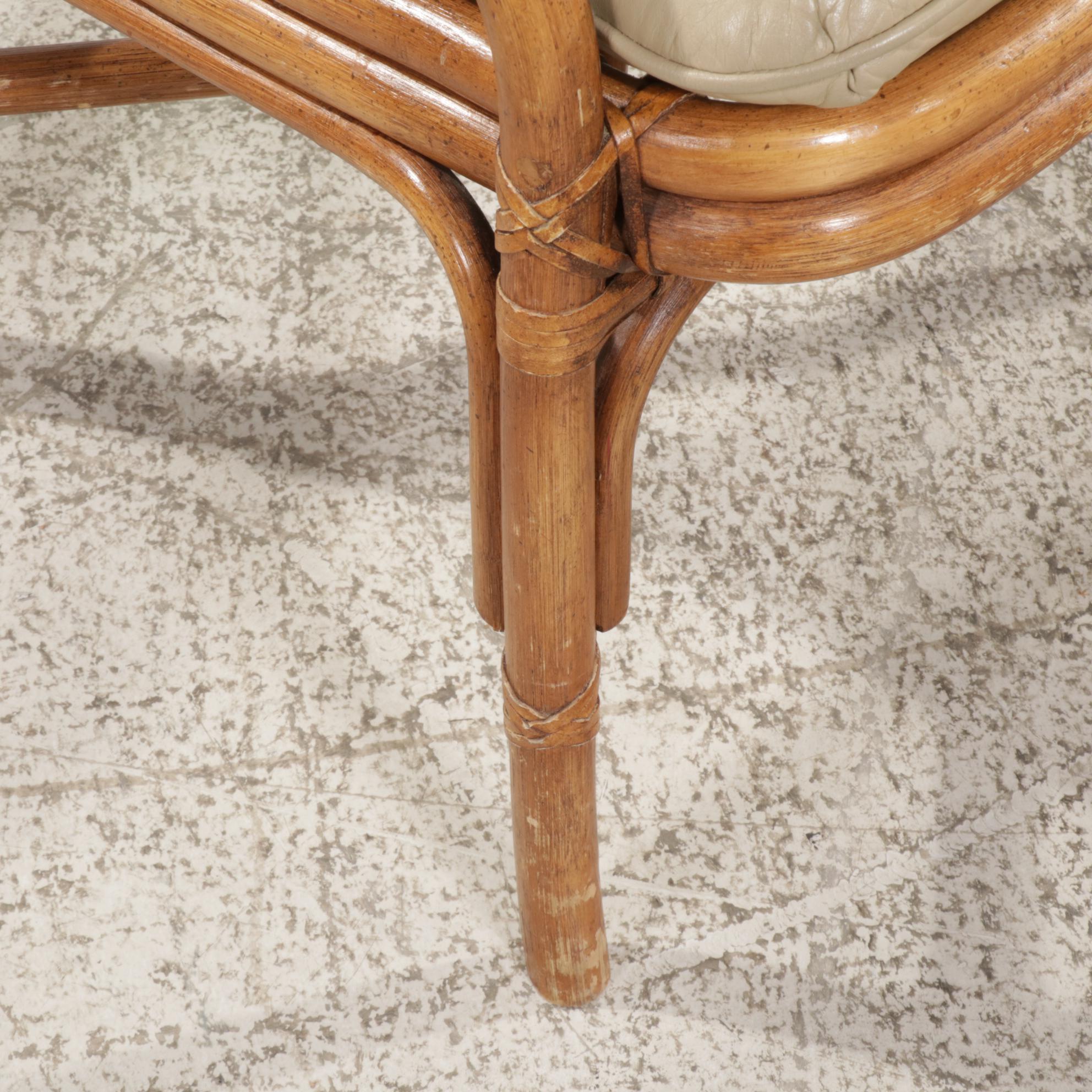 Rattan and Glass Top Dining Table and Four Chairs