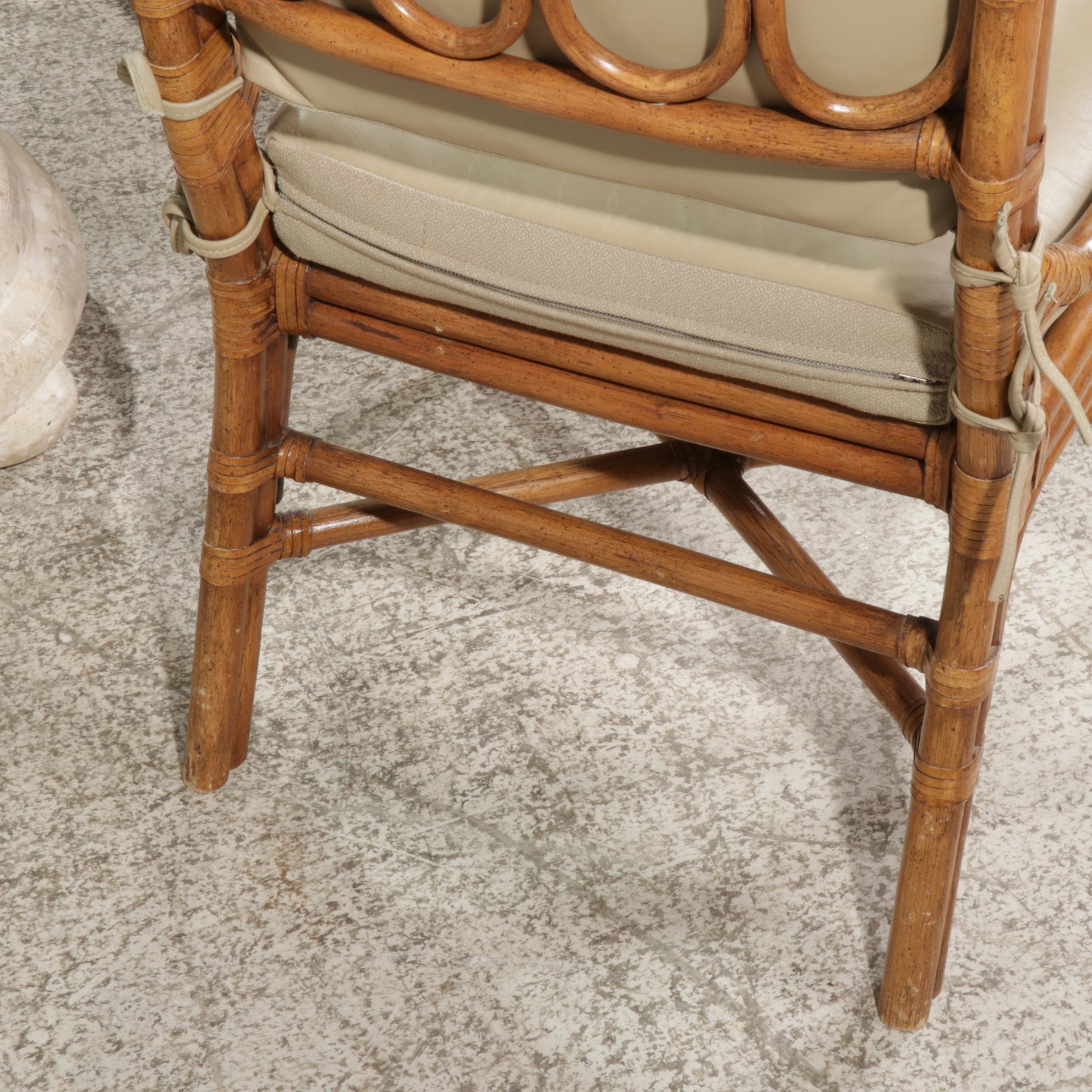 Rattan and Glass Top Dining Table and Four Chairs