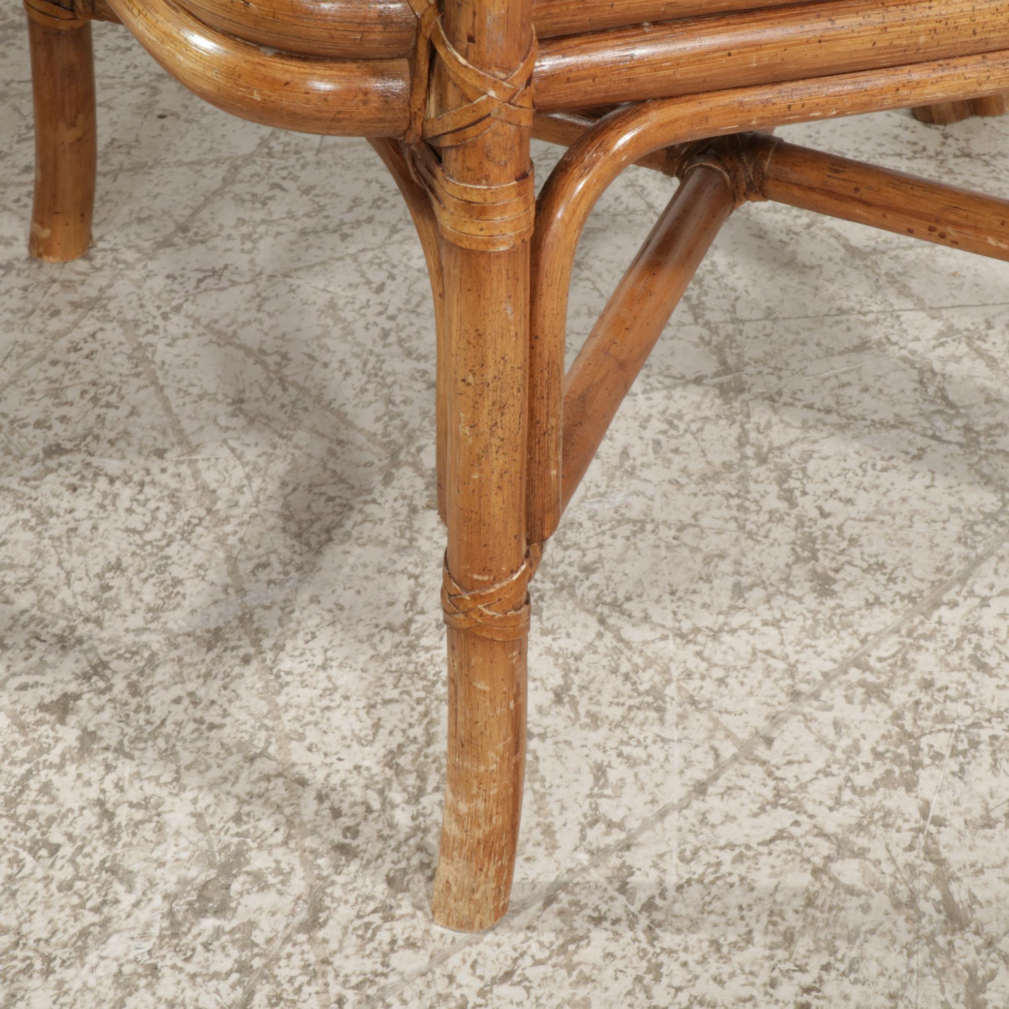 Rattan and Glass Top Dining Table and Four Chairs