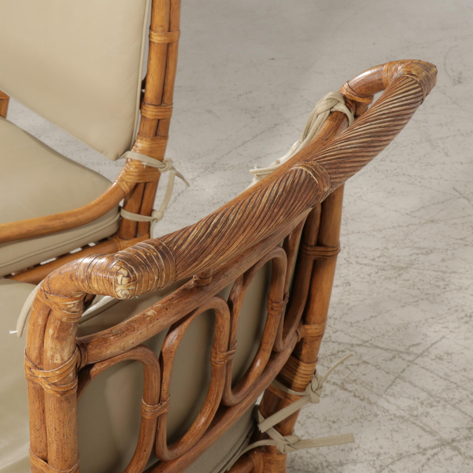 Rattan and Glass Top Dining Table and Four Chairs