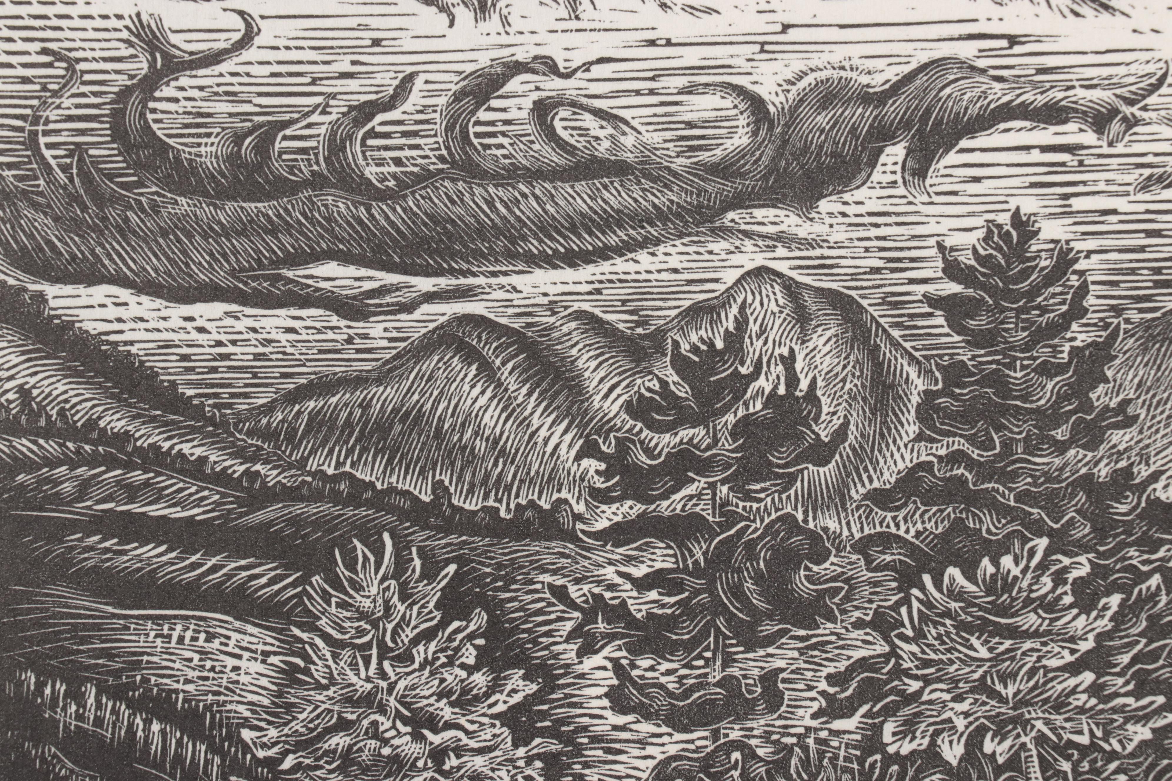 Letterio Calapai Wood Engraving "Adirondacks Afternoon," 1980