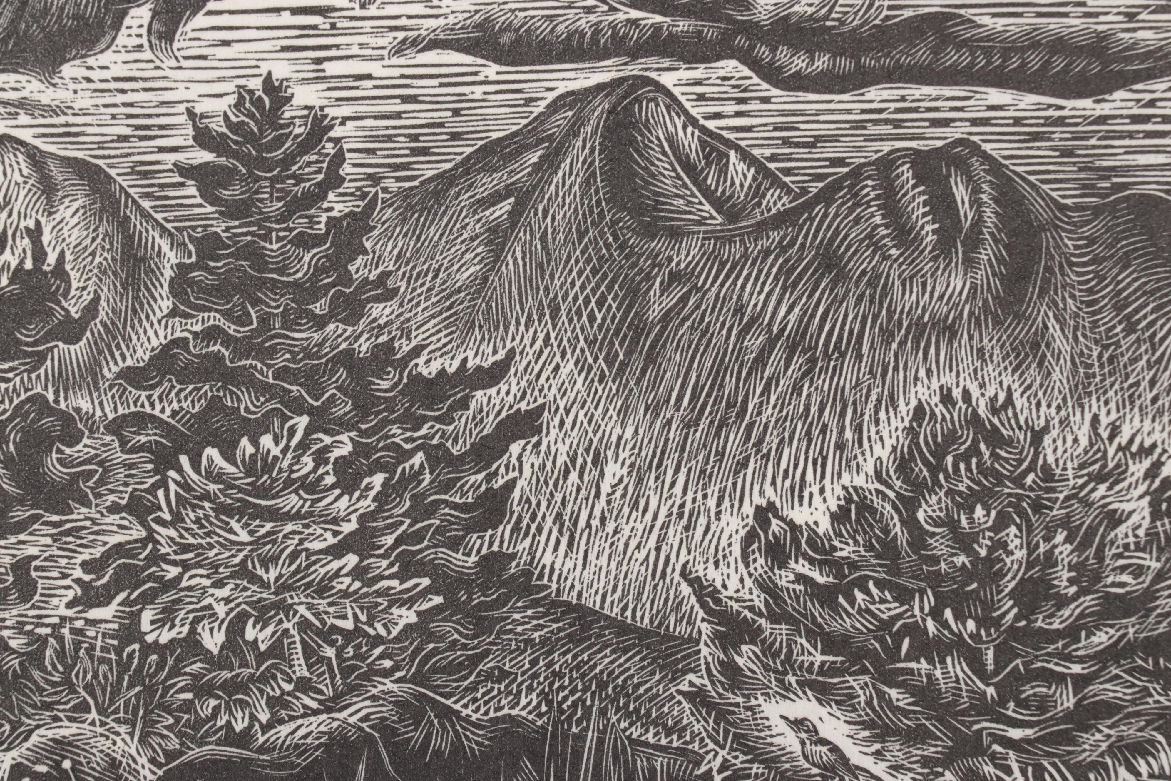 Letterio Calapai Wood Engraving "Adirondacks Afternoon," 1980
