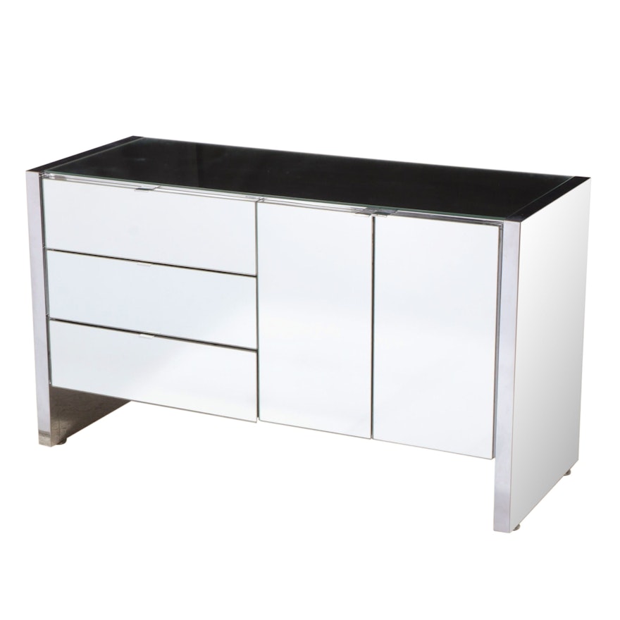 Modernist Chrome and Mirrored Glass Credenza, Late 20th Century