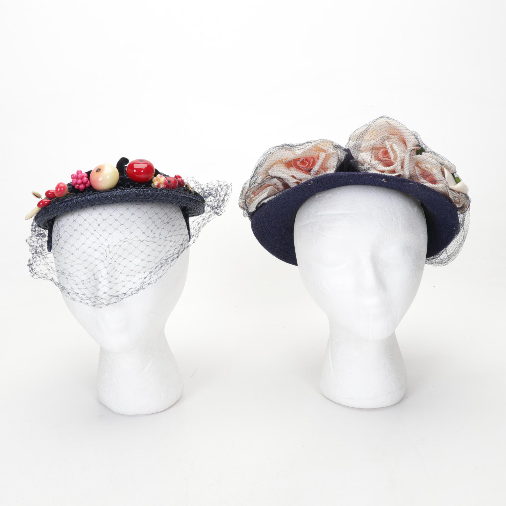 Floral, Fruit, and Embellished Casques, Fascinators, with Other Hats