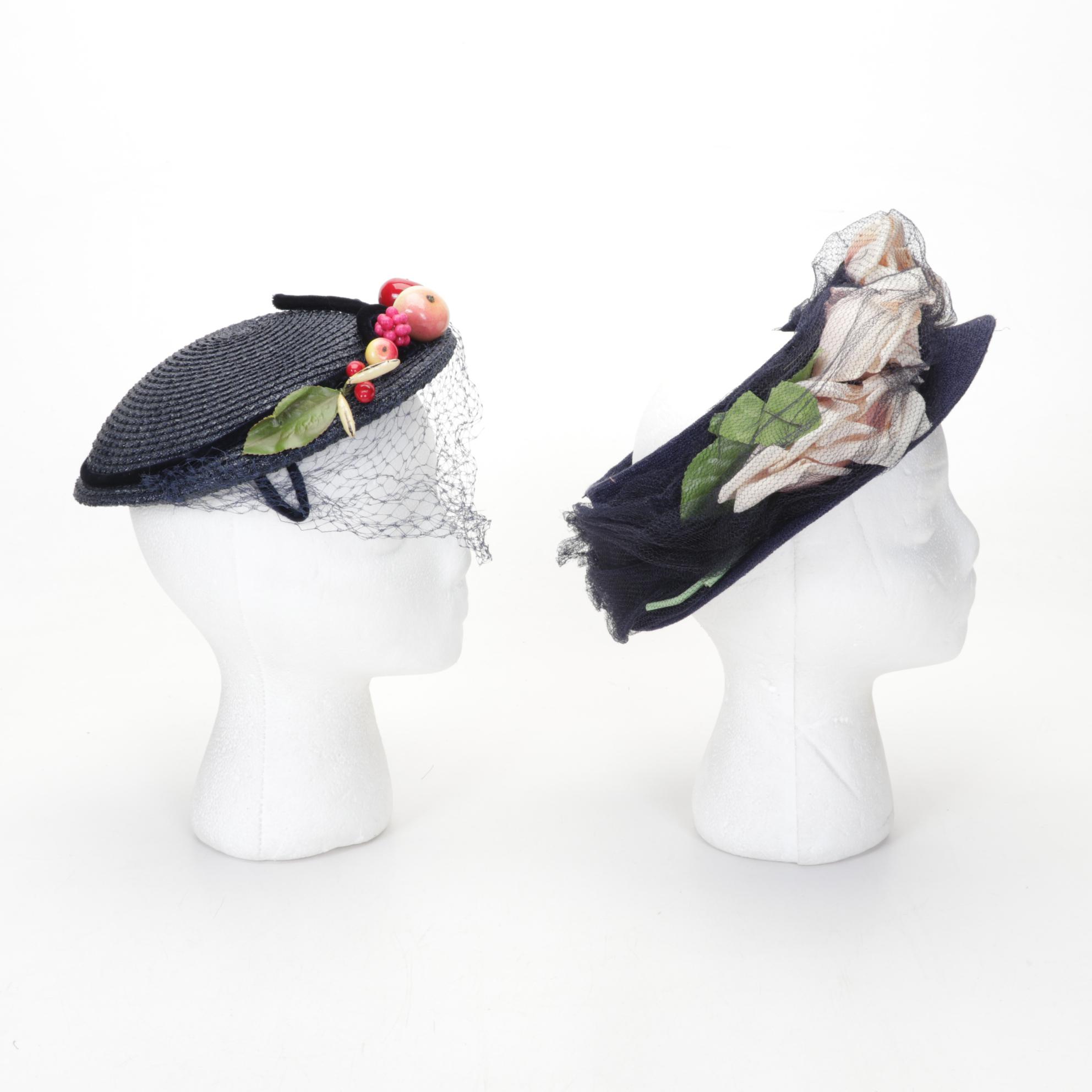 Floral, Fruit, and Embellished Casques, Fascinators, with Other Hats