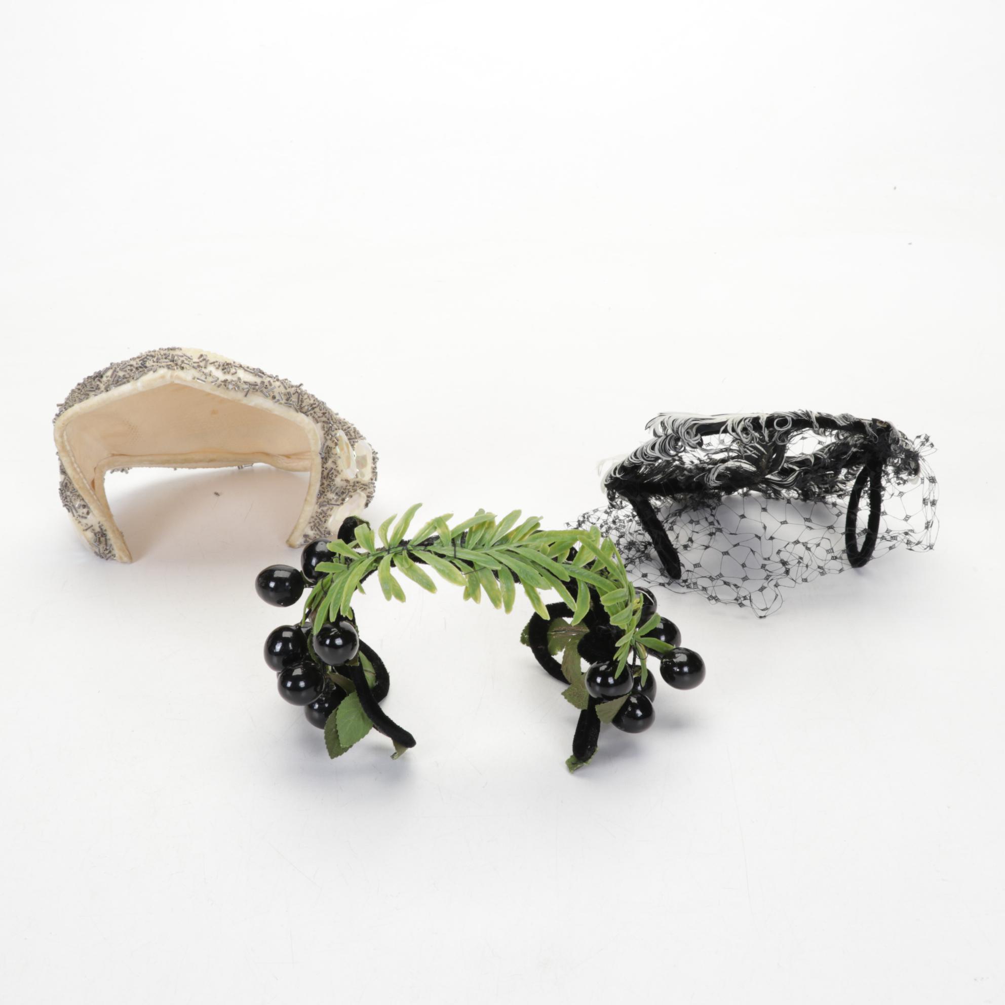 Floral, Fruit, and Embellished Casques, Fascinators, with Other Hats