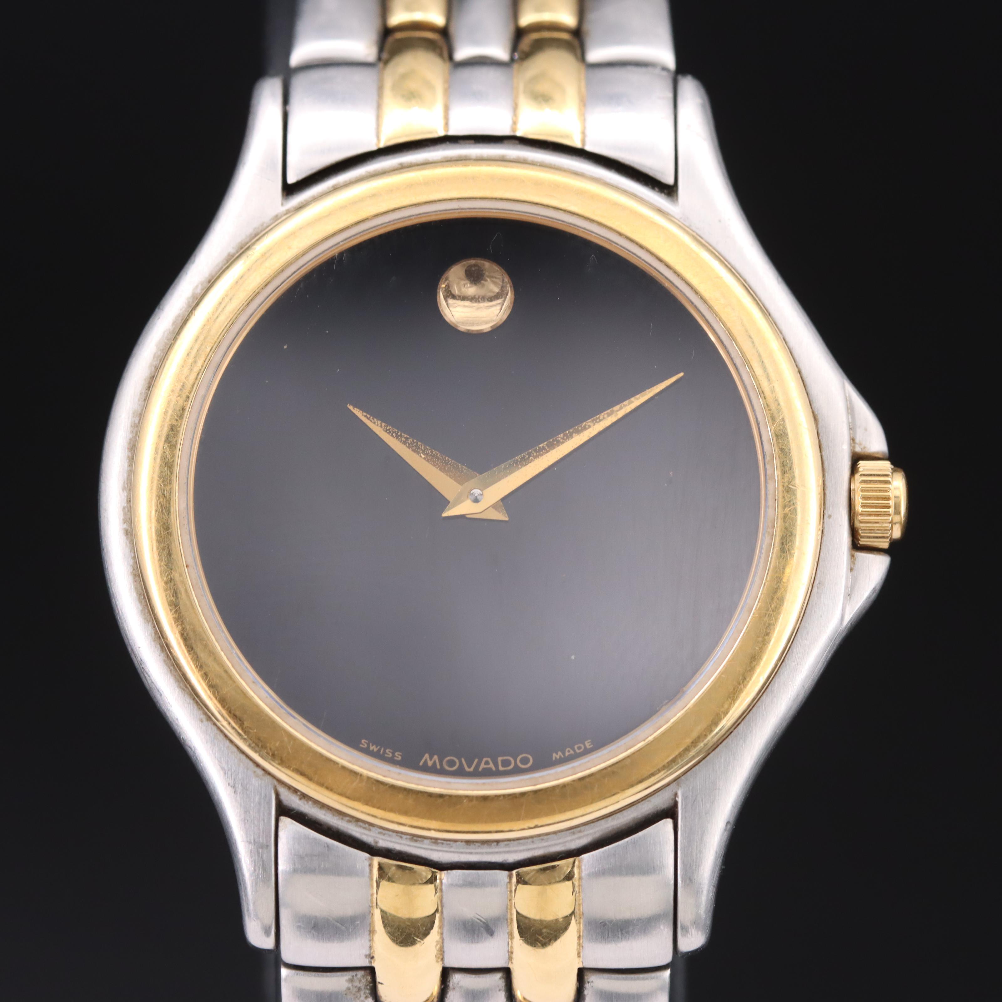 Movado Museum Two-Tone Quartz Watch with 14K Diamond Pin