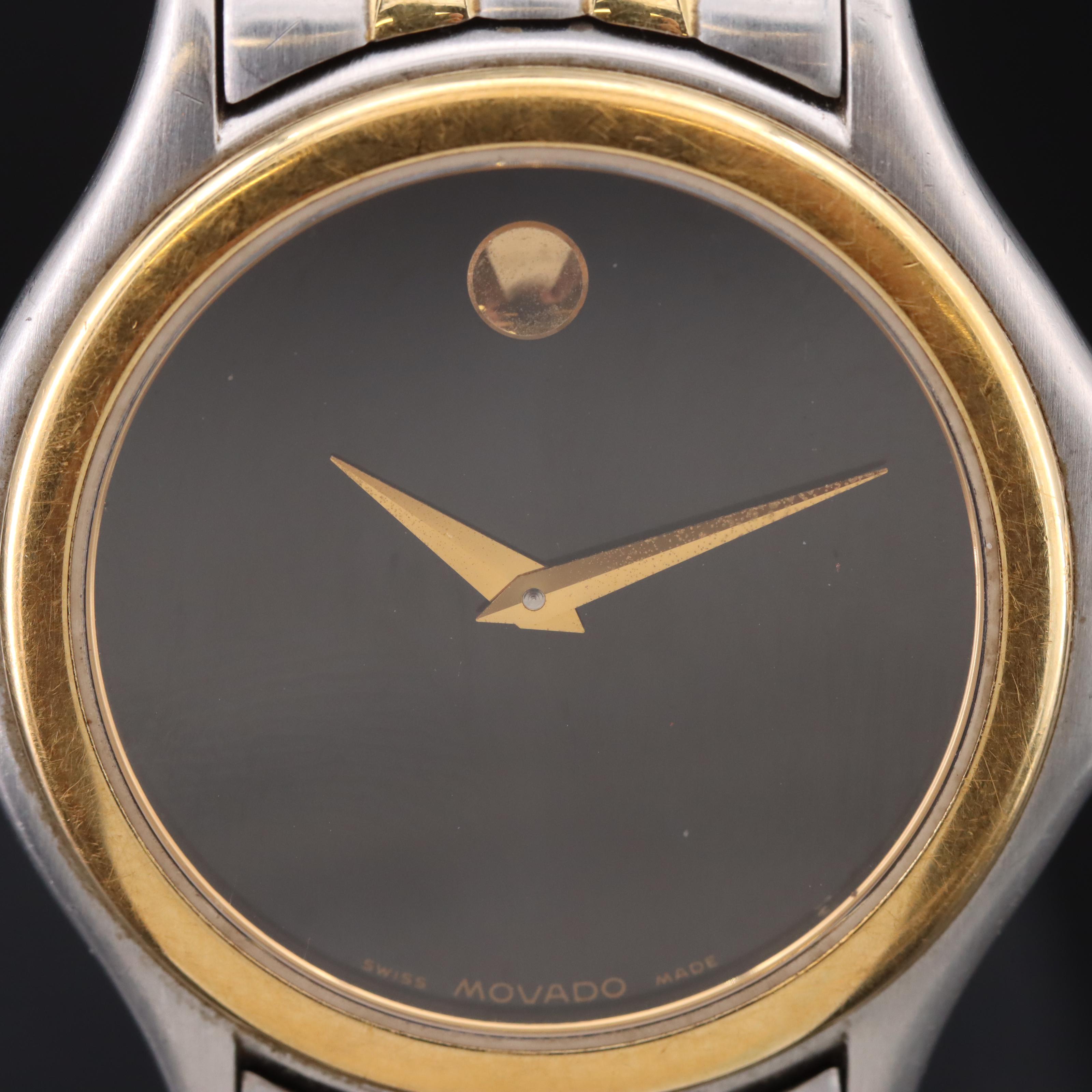 Movado Museum Two-Tone Quartz Watch with 14K Diamond Pin