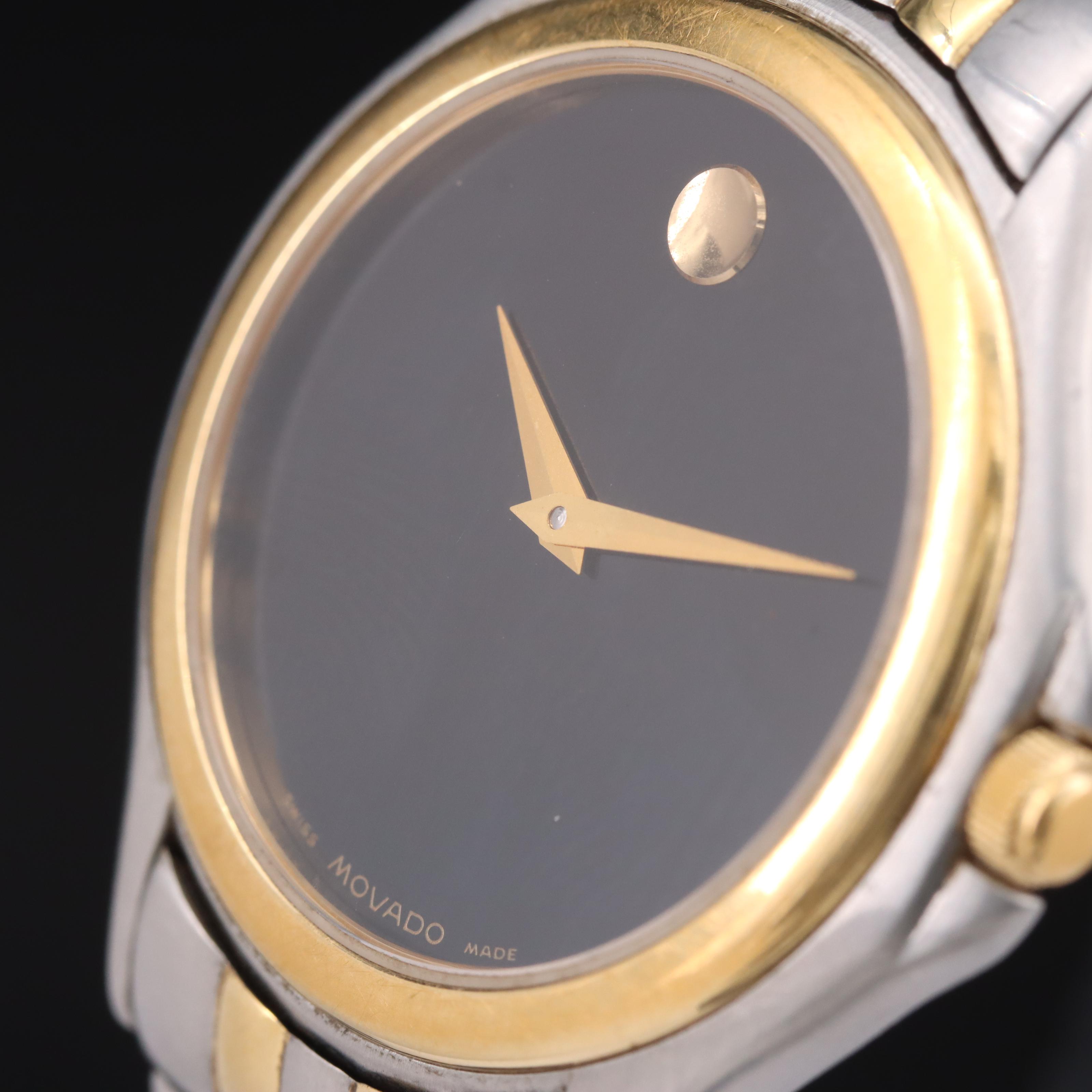 Movado Museum Two-Tone Quartz Watch with 14K Diamond Pin