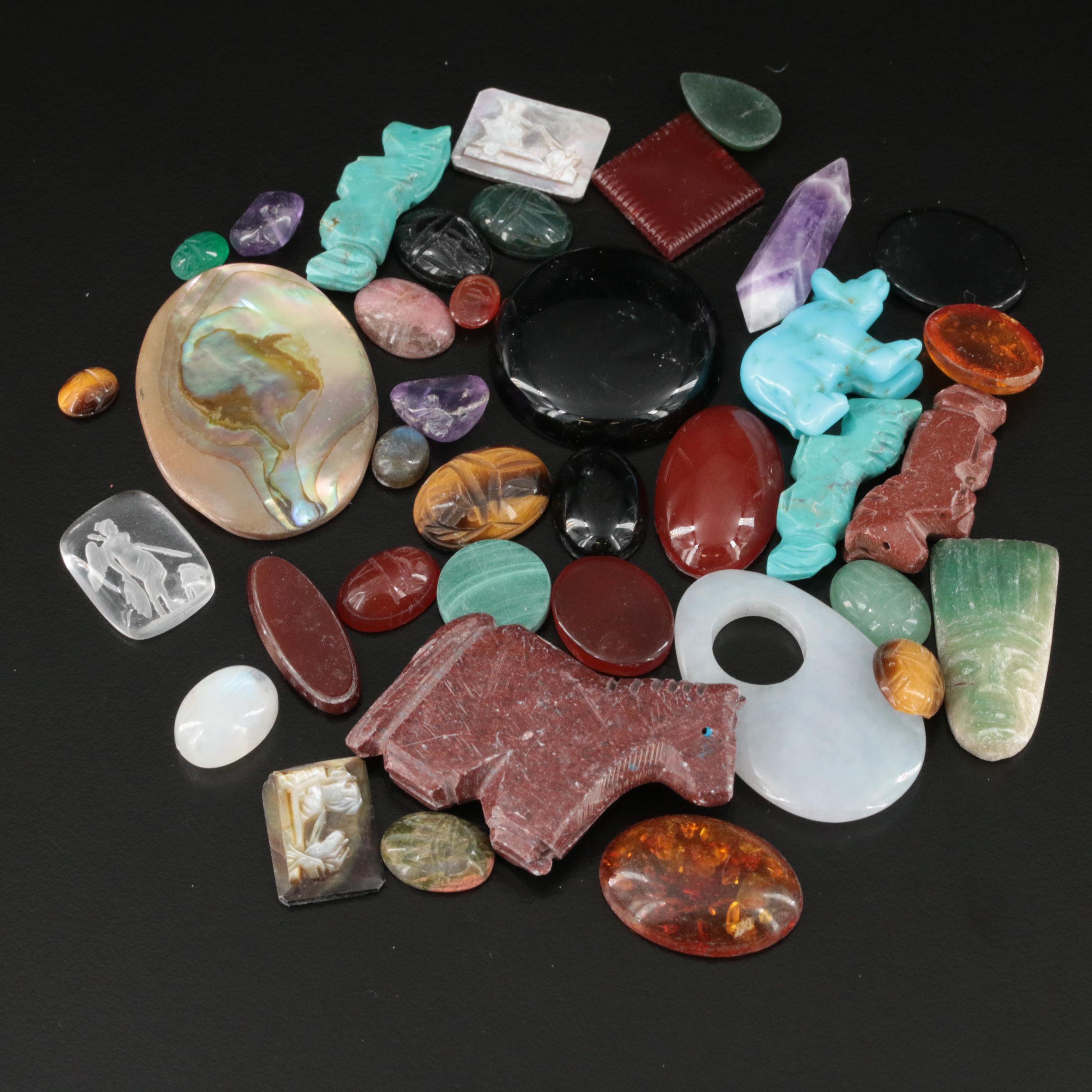 Loose Abalone, Jadeite and Tiger's Eye Lot