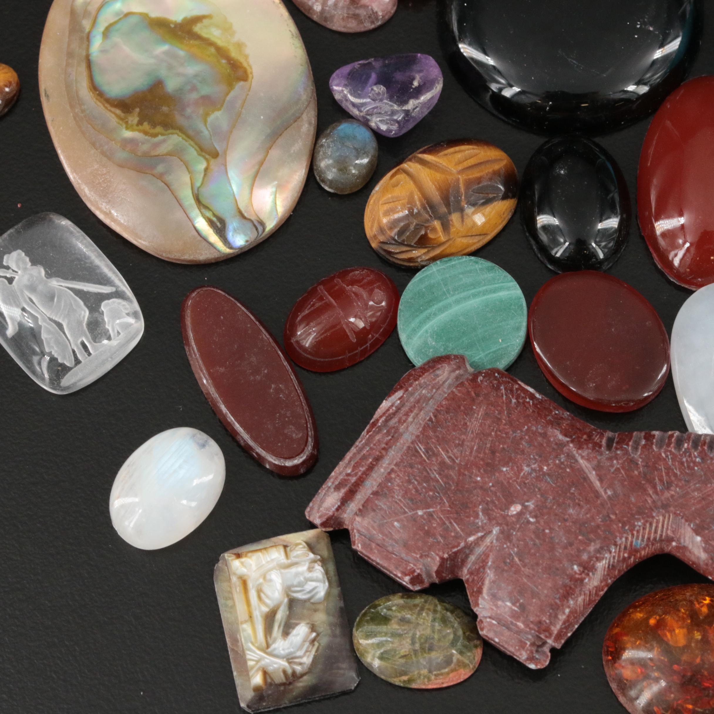 Loose Abalone, Jadeite and Tiger's Eye Lot