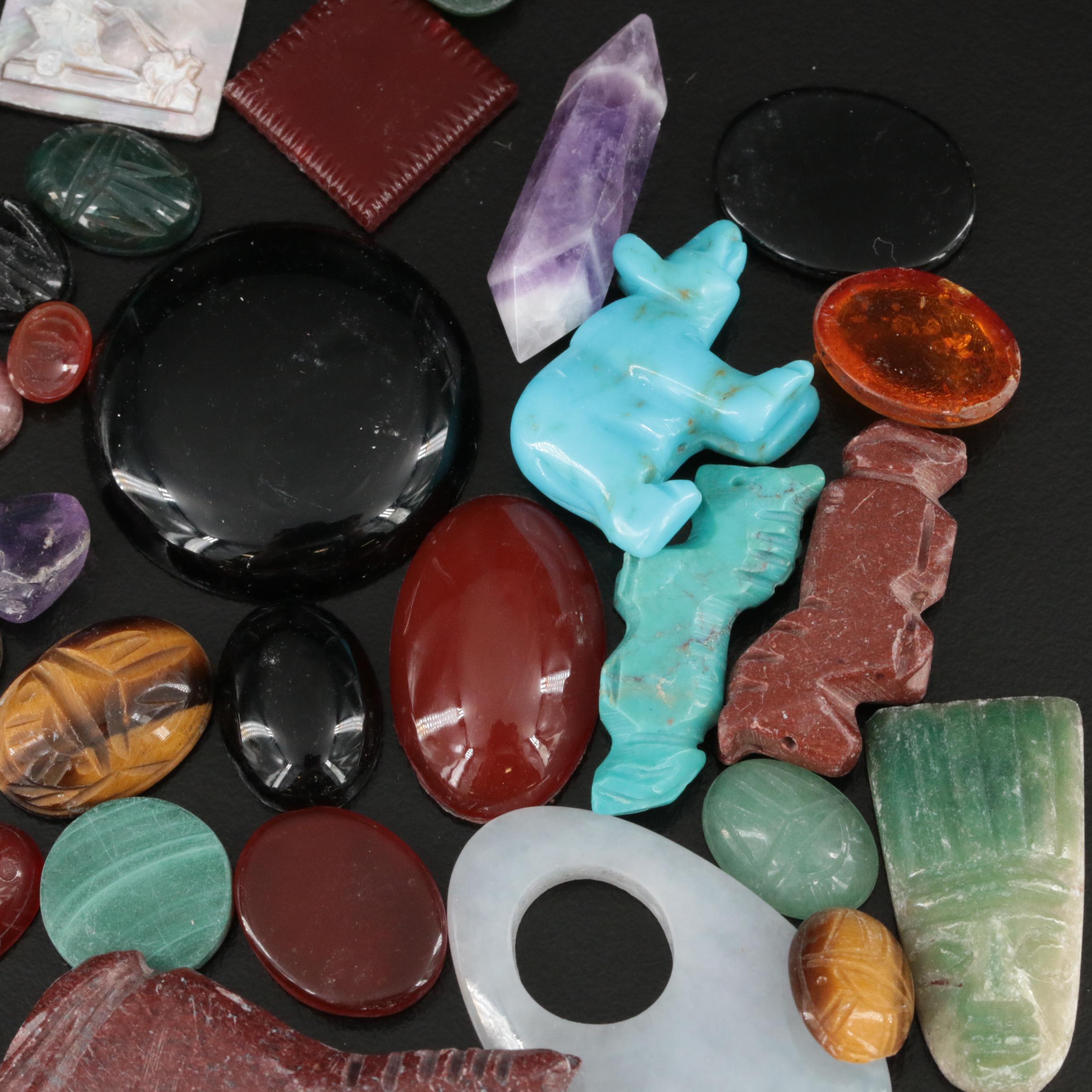 Loose Abalone, Jadeite and Tiger's Eye Lot