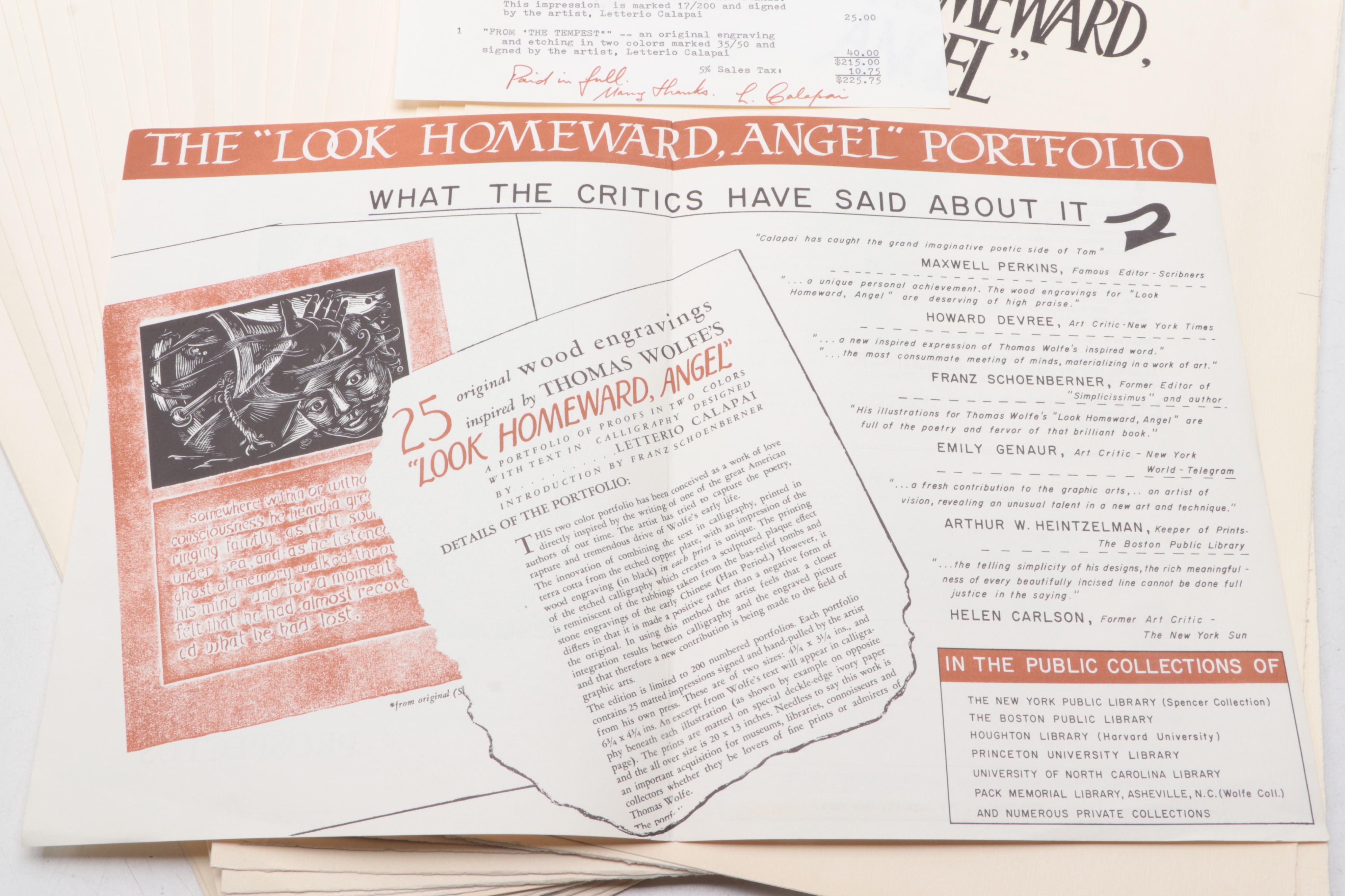 Letterio Calapai Wood Engravings After Thomas Wolfe "Look Homeward Angel"
