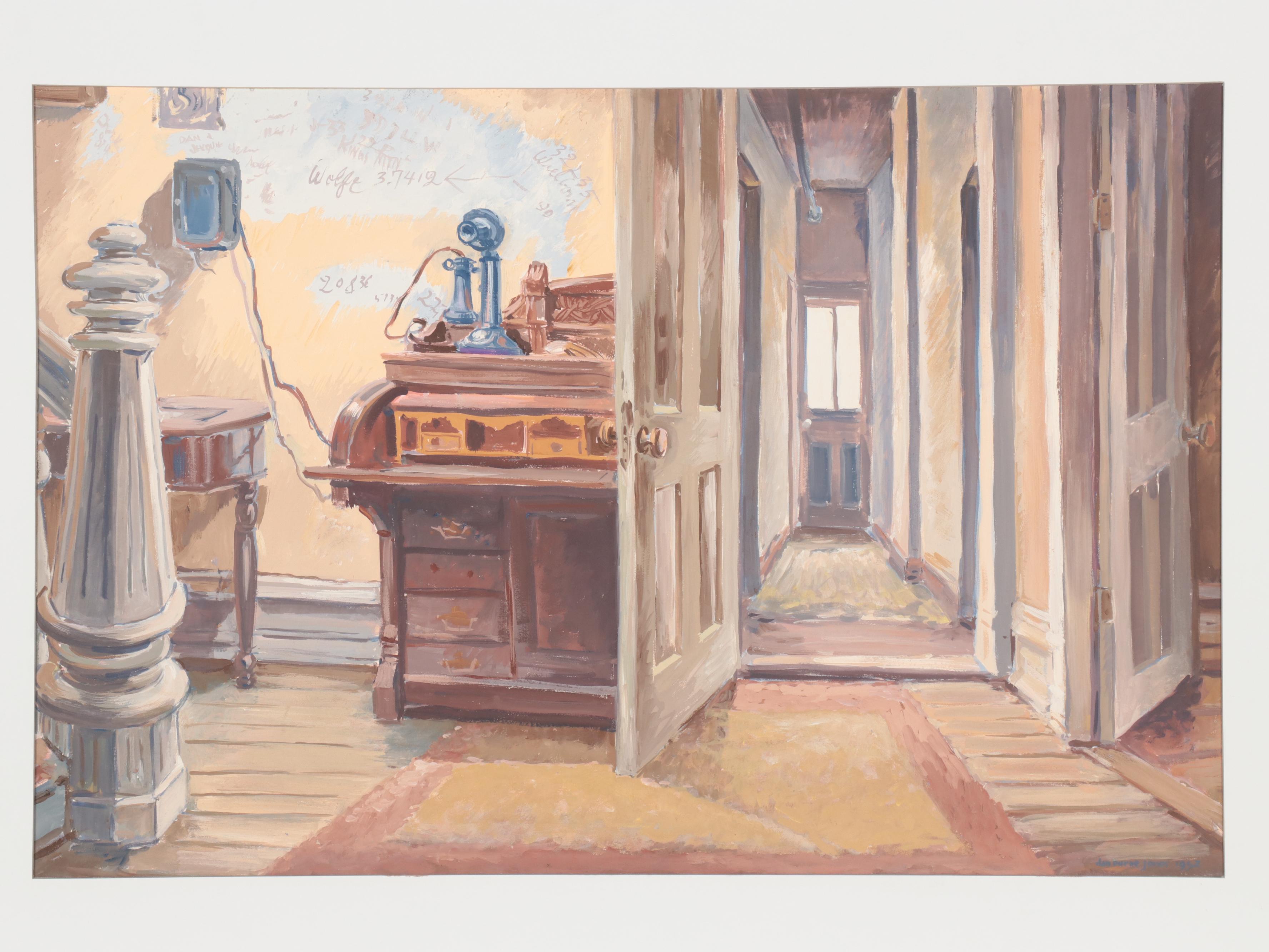 Dan Burne Jones Gouache Painting of Thomas Wolfe House Interior, 1952