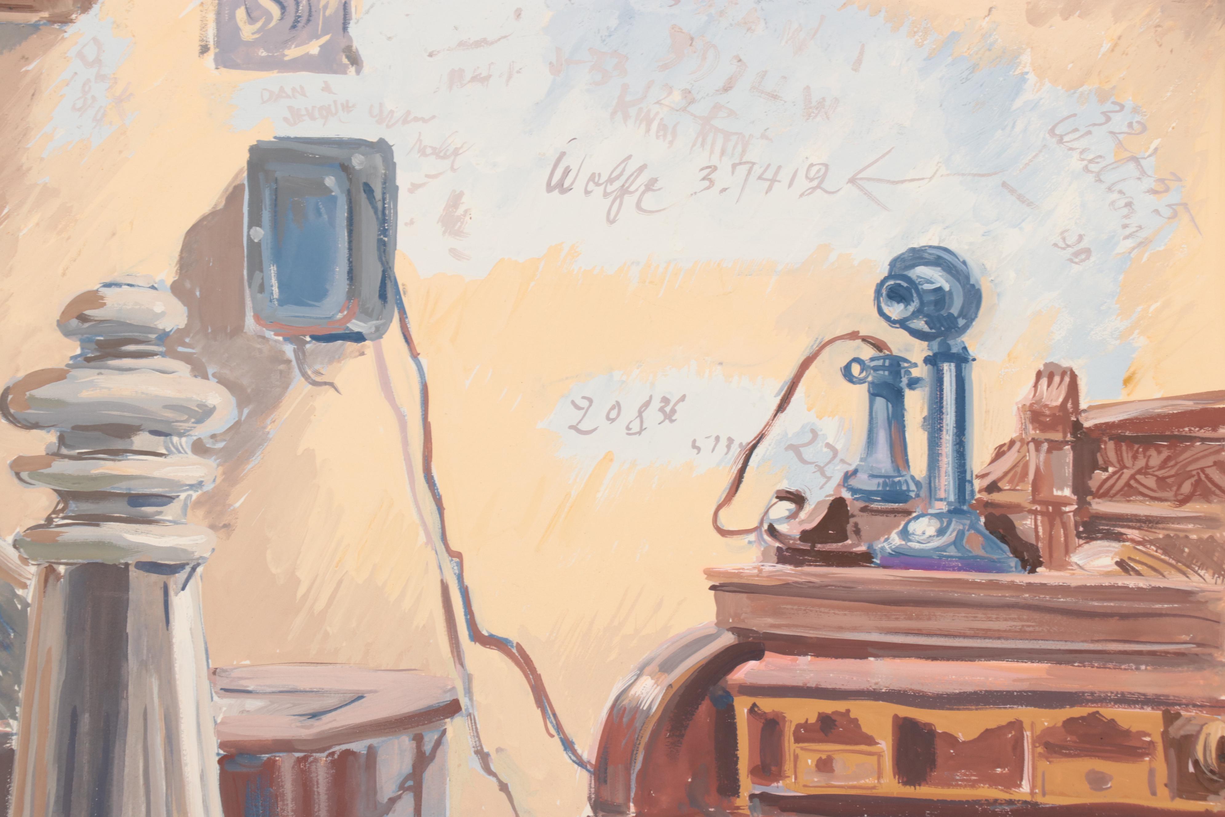 Dan Burne Jones Gouache Painting of Thomas Wolfe House Interior, 1952