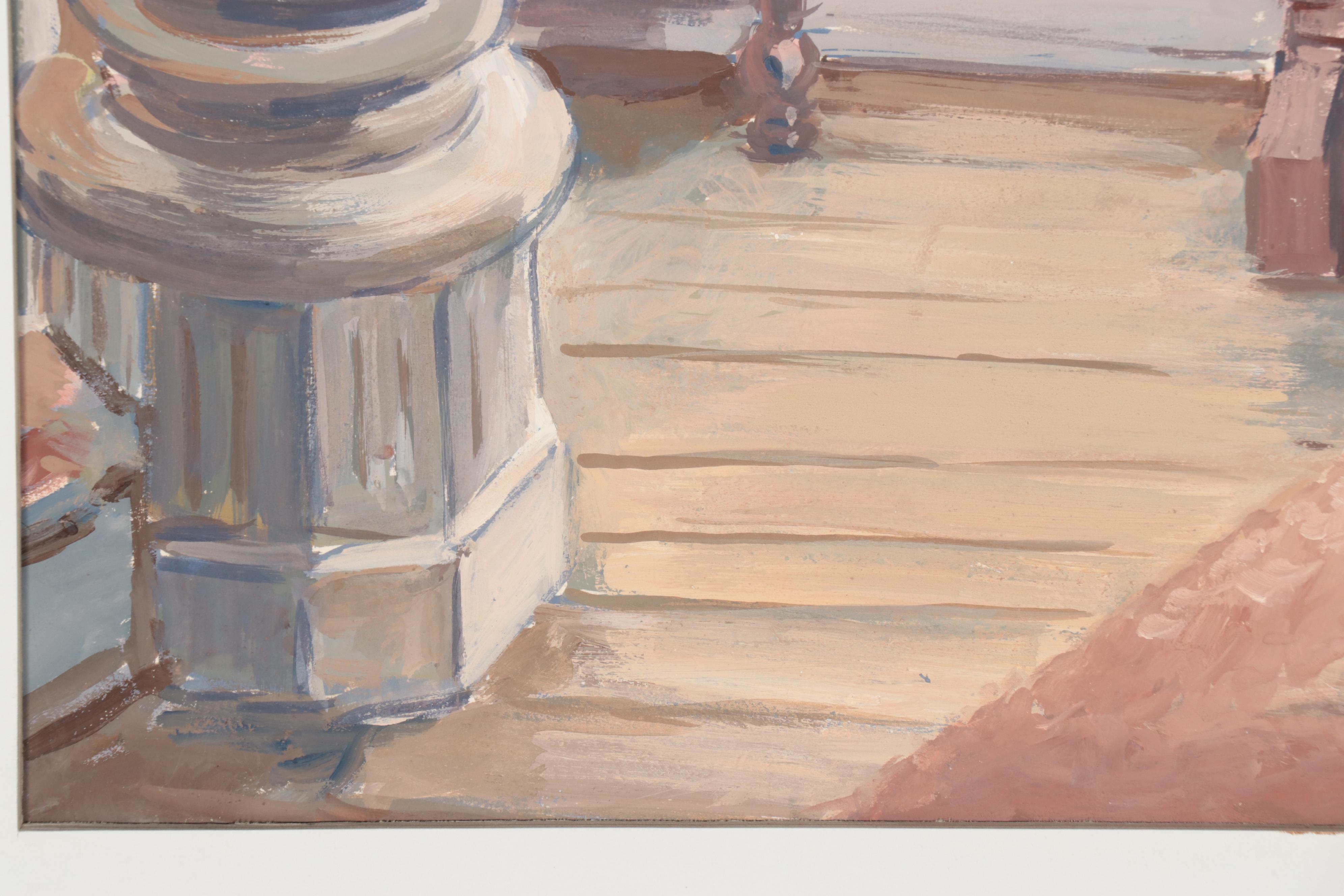 Dan Burne Jones Gouache Painting of Thomas Wolfe House Interior, 1952