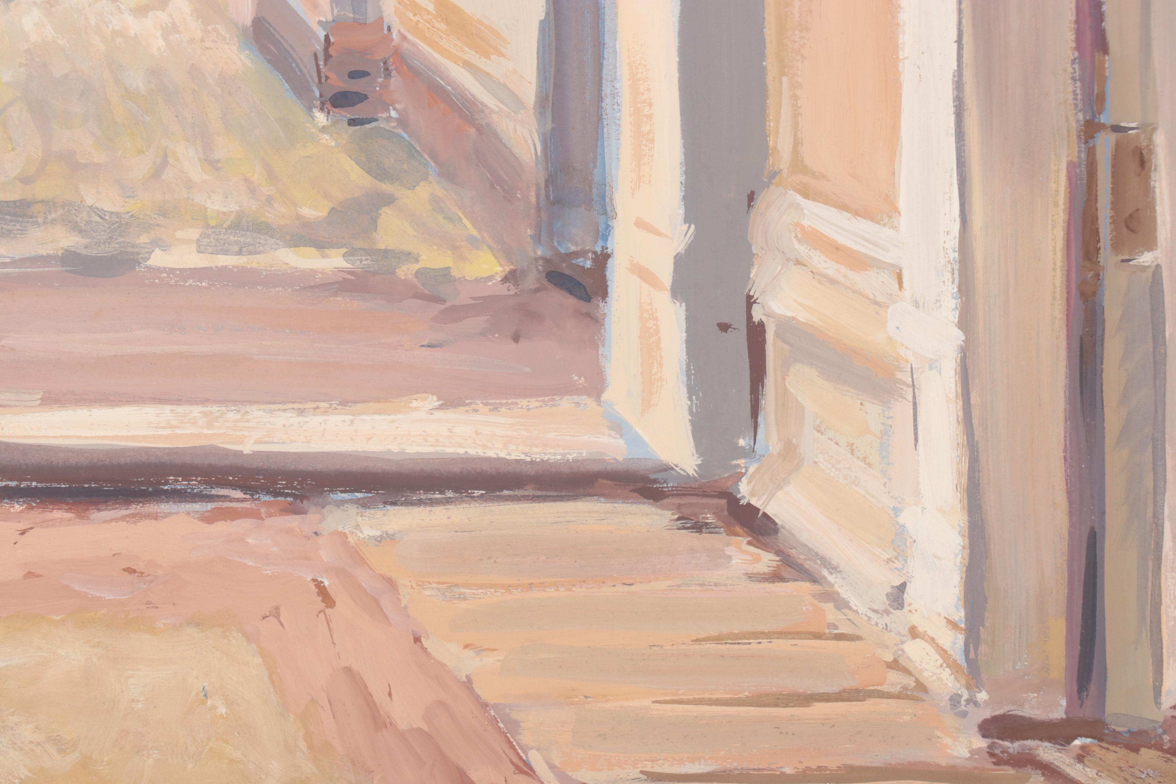 Dan Burne Jones Gouache Painting of Thomas Wolfe House Interior, 1952