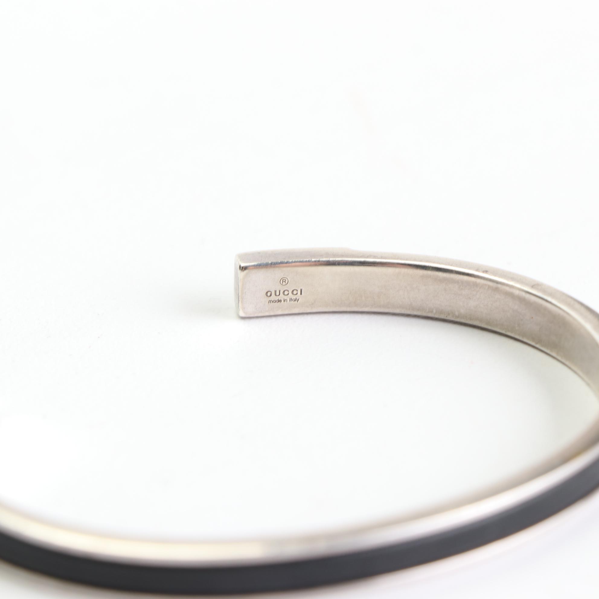 Gucci Sterling Silver and Leather Narrow Cuff Bracelet