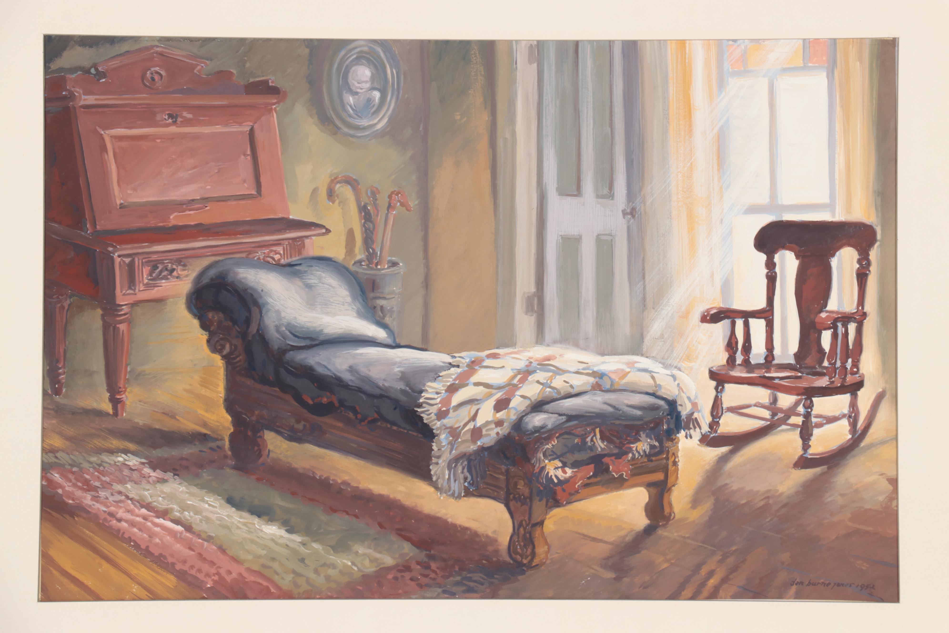 Dan Burne Jones Gouache Painting of Thomas Wolfe House Interior, 1952