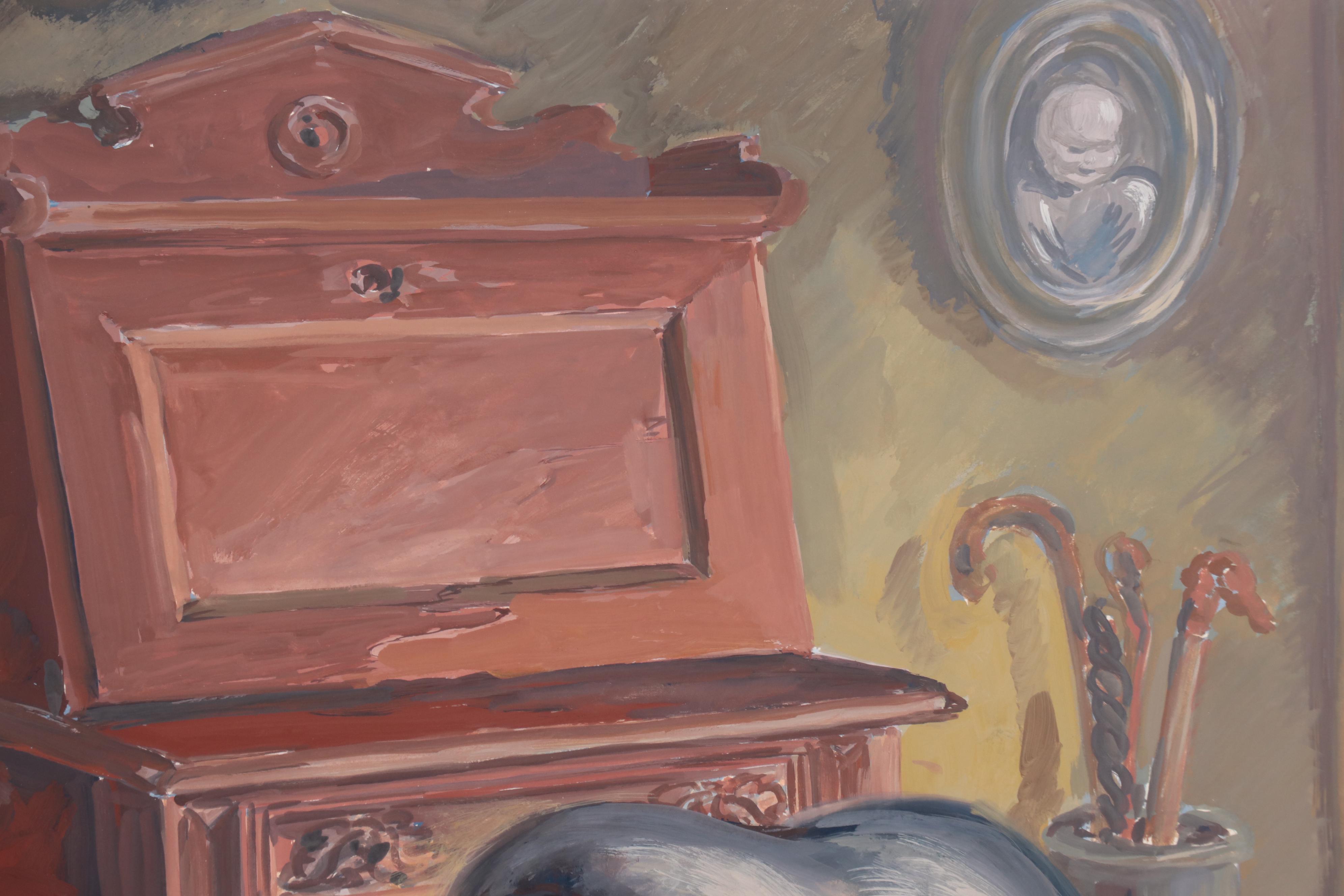 Dan Burne Jones Gouache Painting of Thomas Wolfe House Interior, 1952