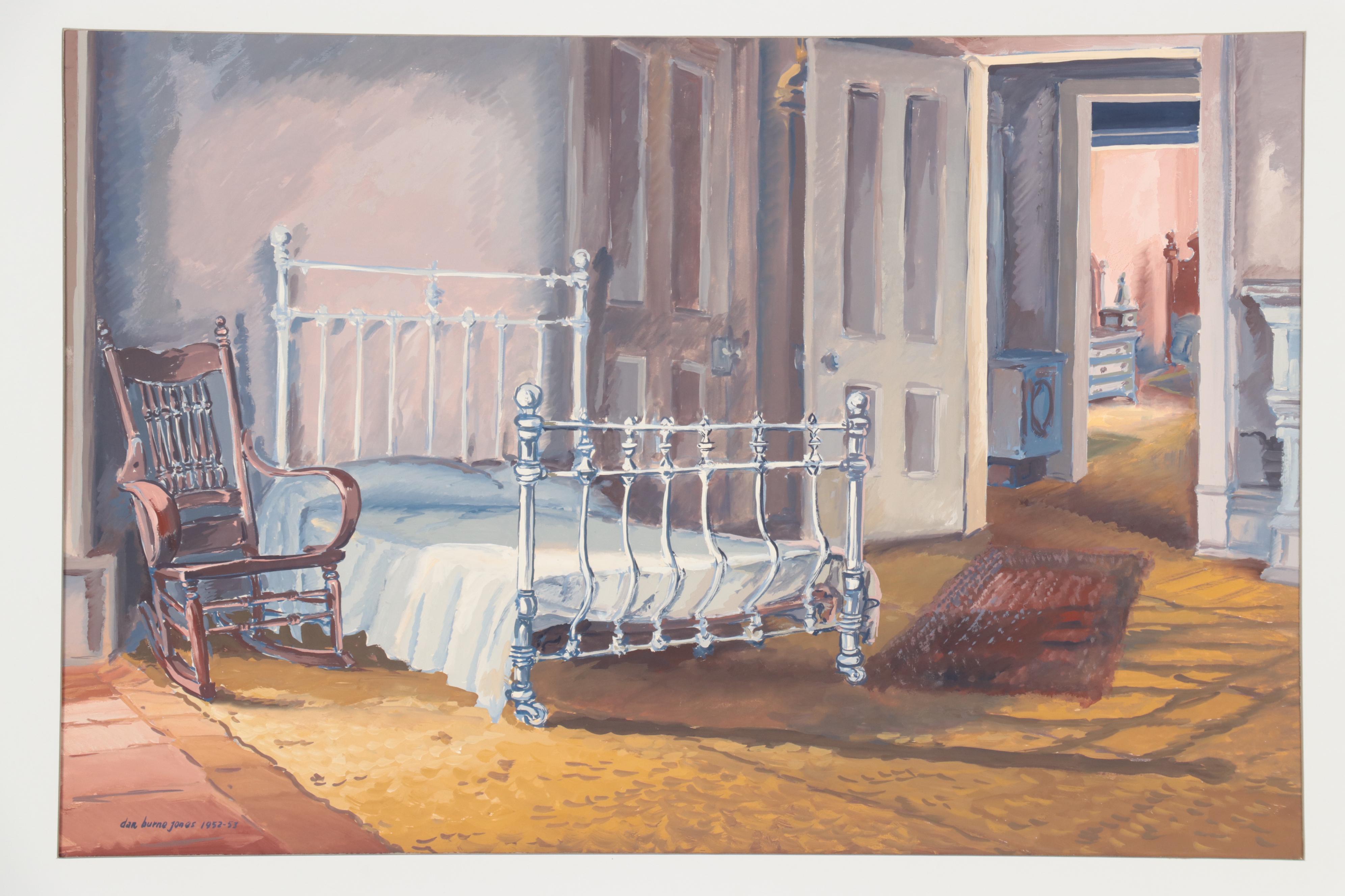 Dan Burne Jones Gouache Painting of Thomas Wolfe House Interior, 1952 - 53