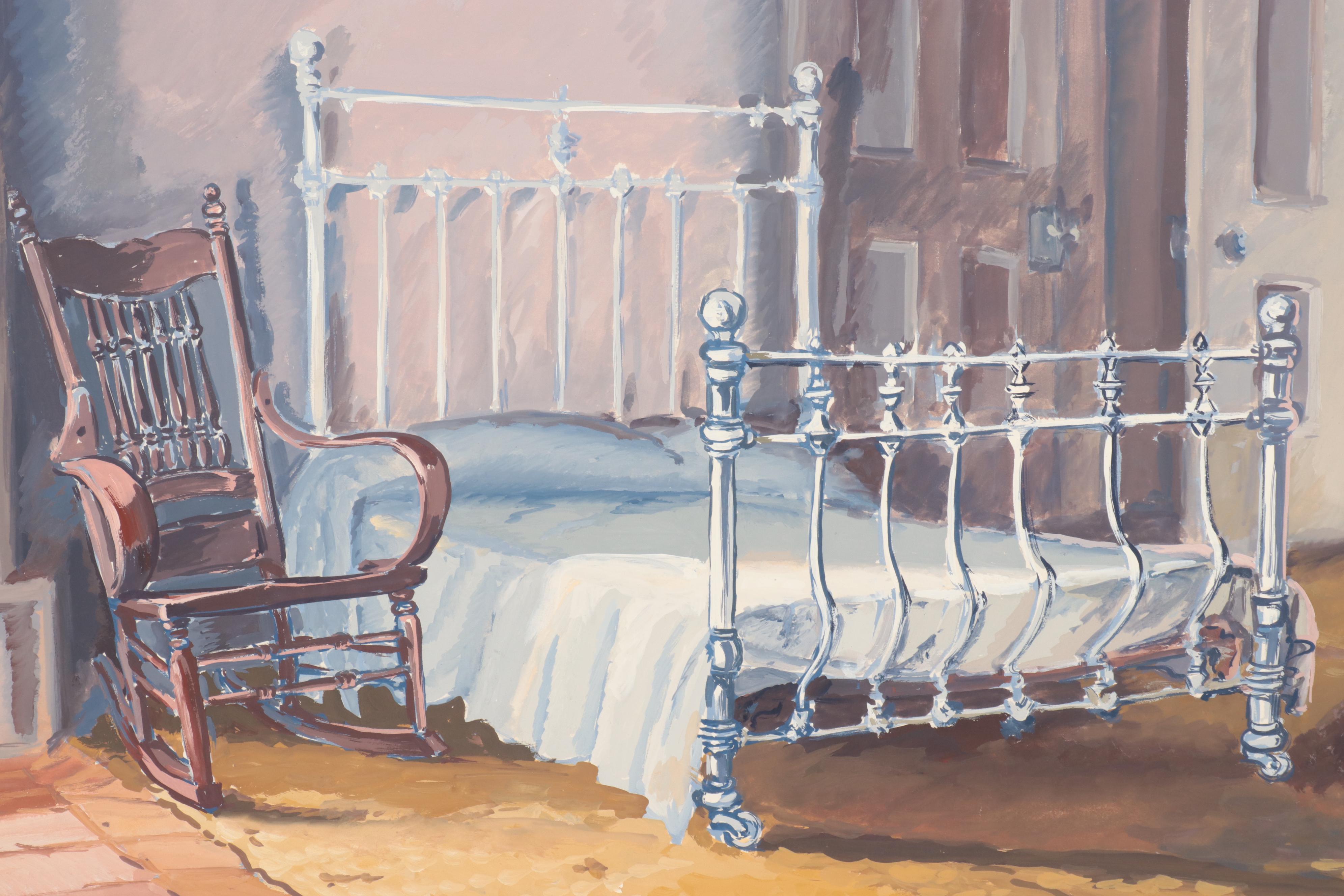 Dan Burne Jones Gouache Painting of Thomas Wolfe House Interior, 1952 - 53