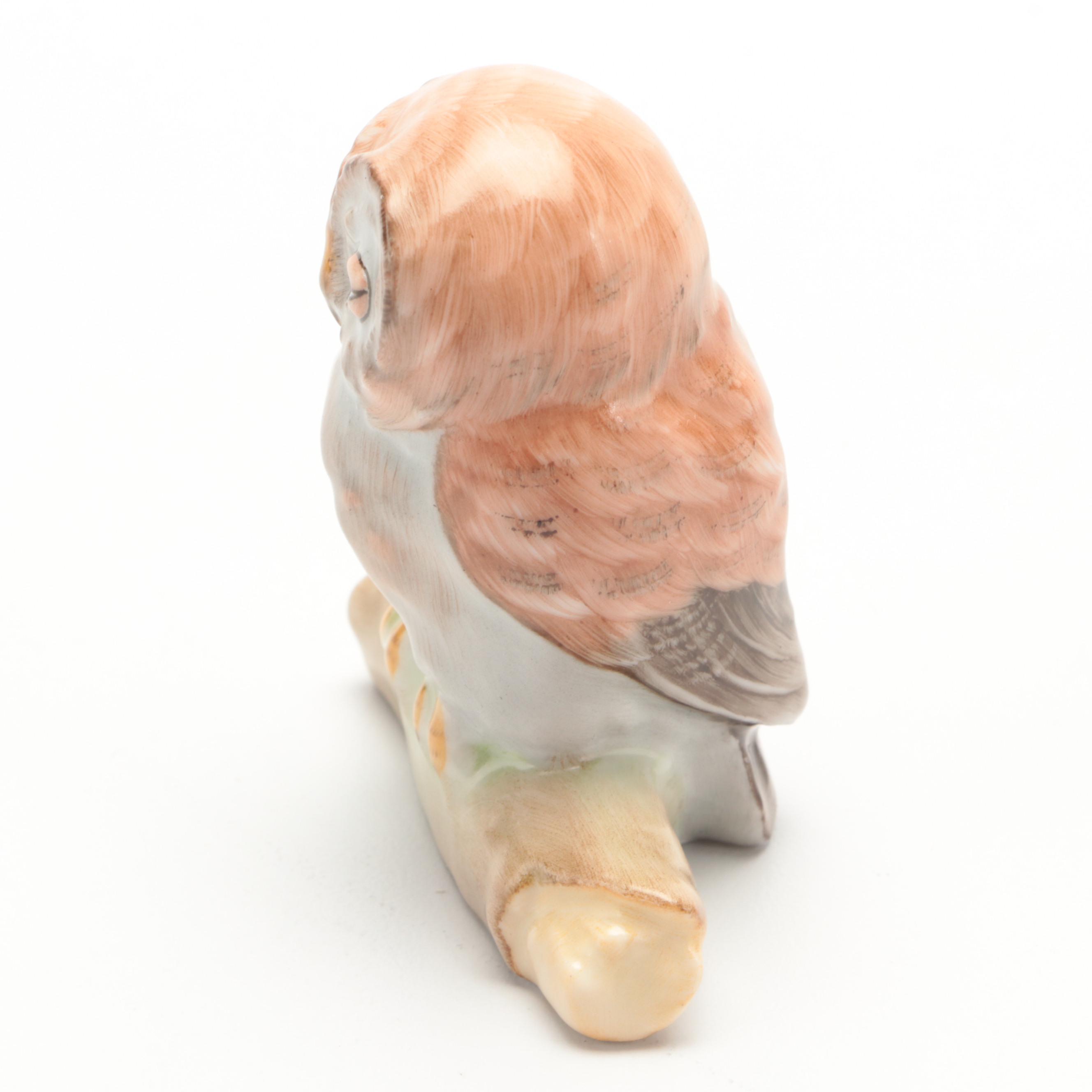 Herend Natural "Owl on Branch" Porcelain Figurine
