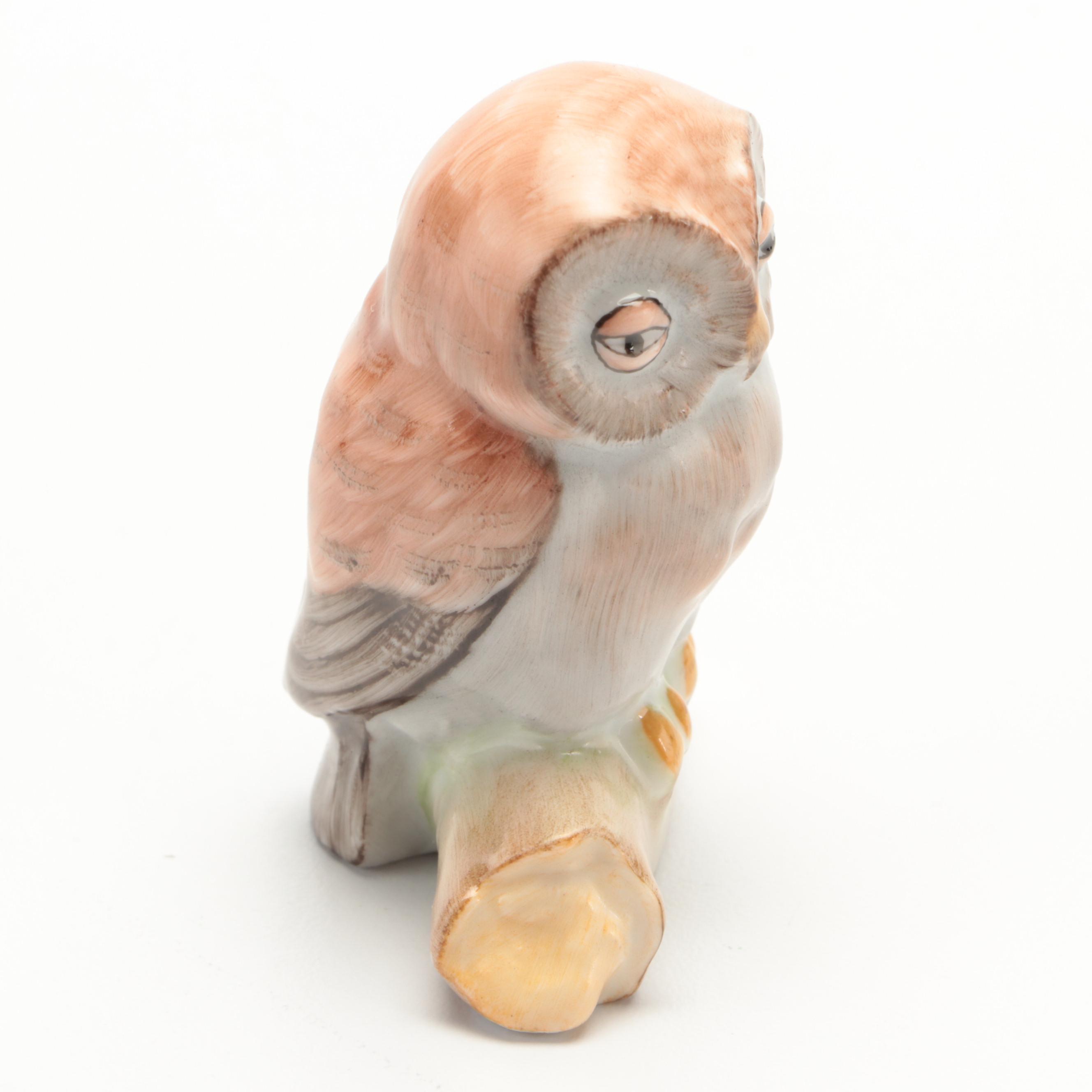 Herend Natural "Owl on Branch" Porcelain Figurine