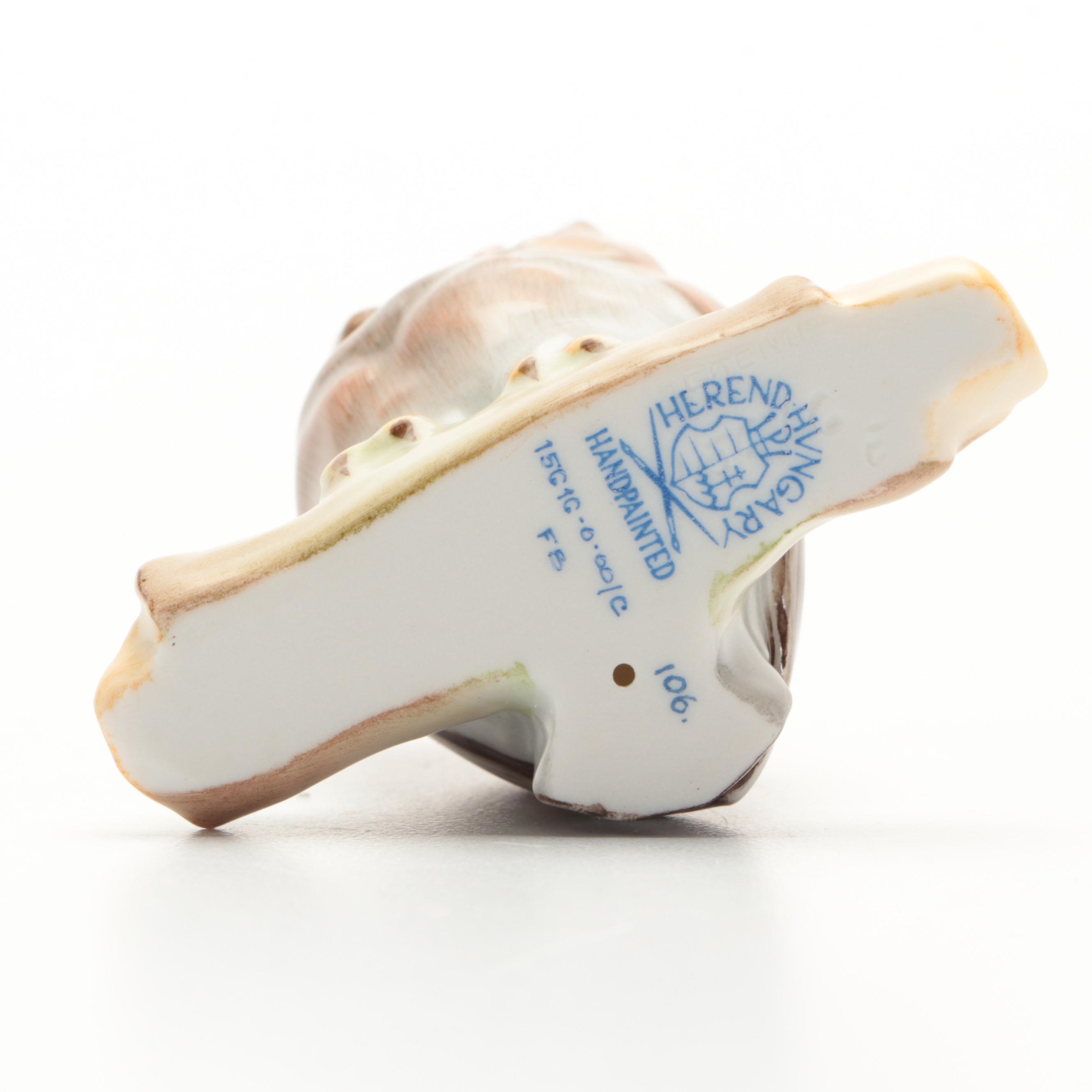 Herend Natural "Owl on Branch" Porcelain Figurine