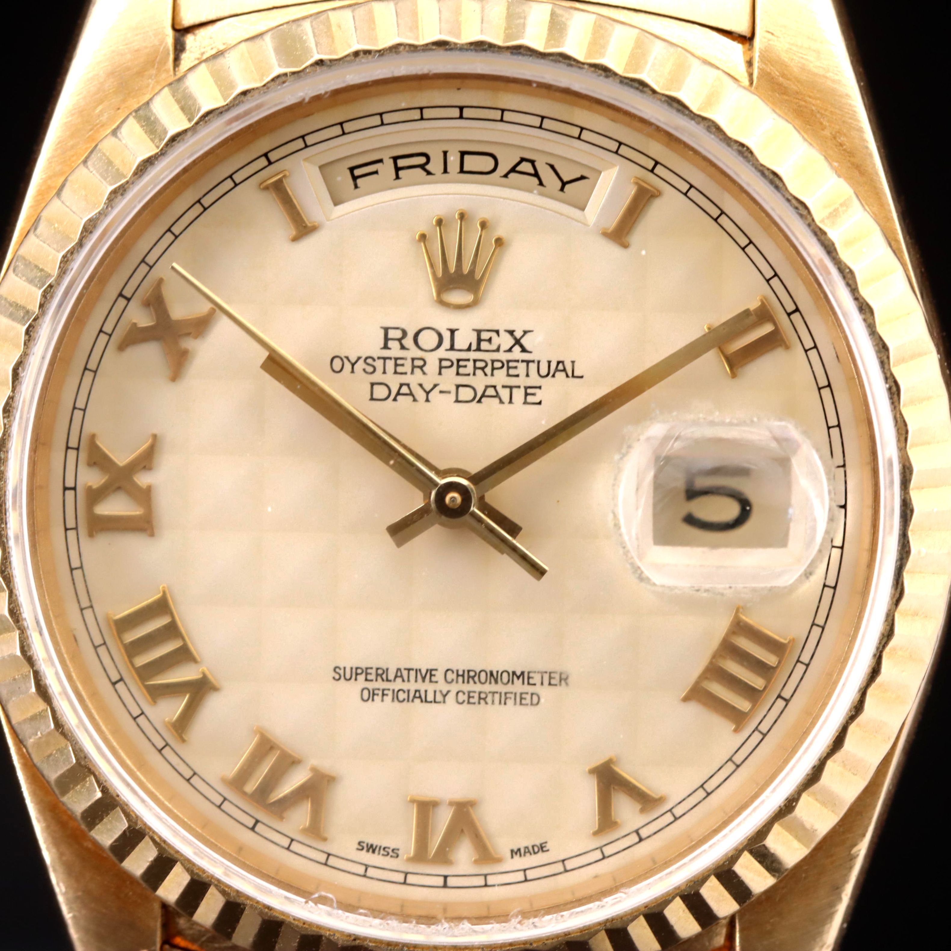 18K 1996 Rolex Day-Date President Pyramid Dial Watch