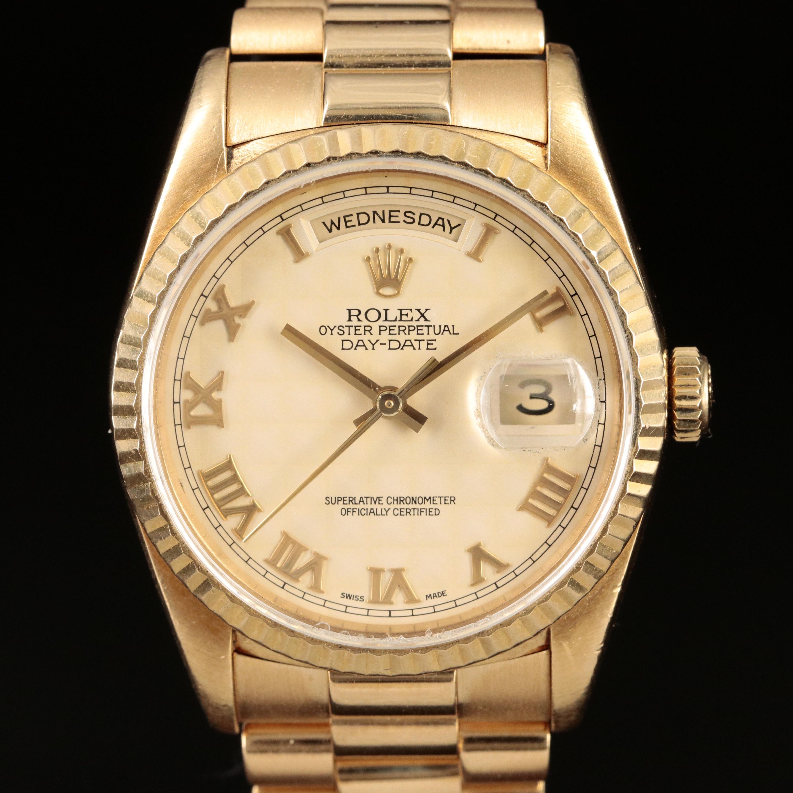 18K 1996 Rolex Day-Date President Pyramid Dial Watch