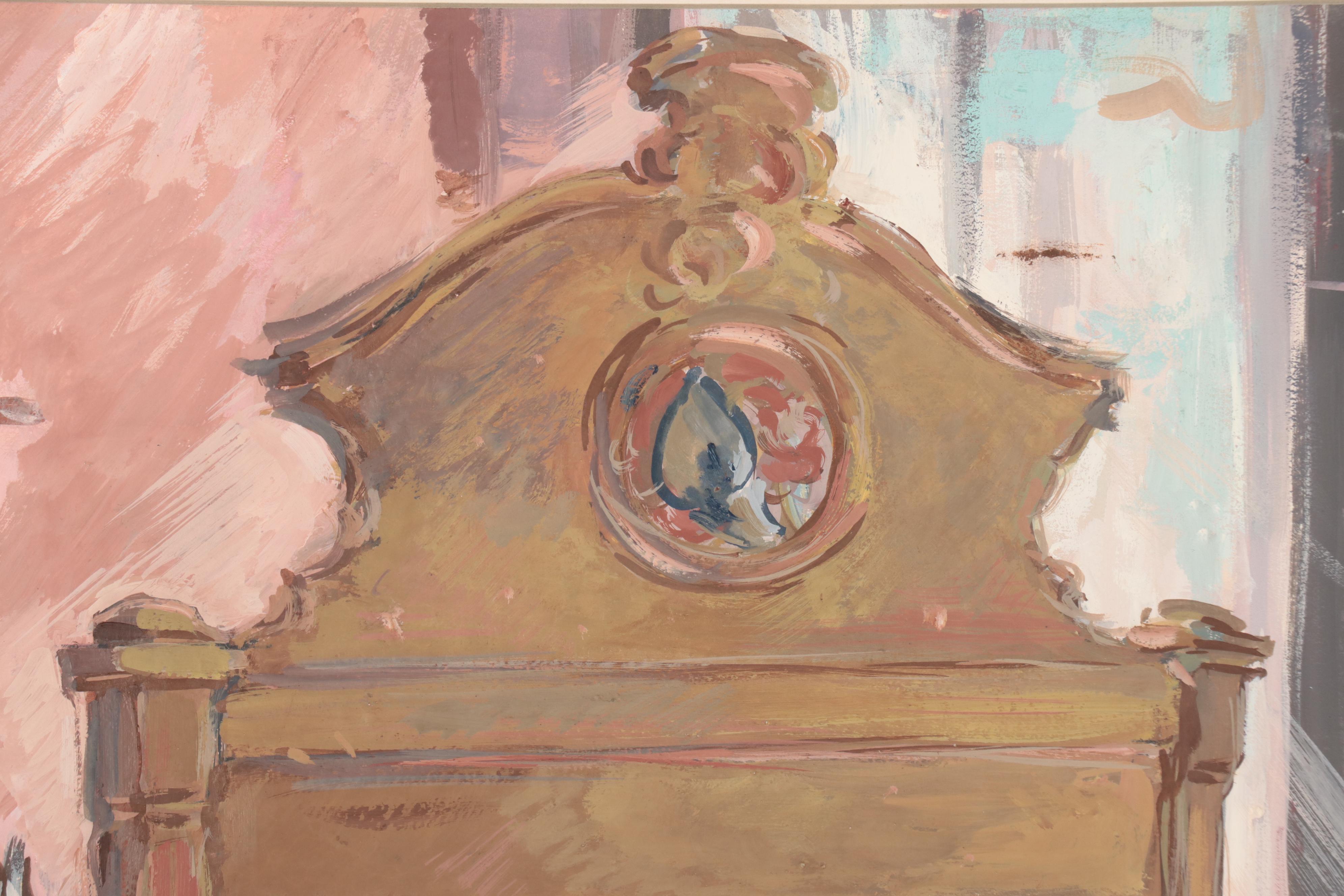 Dan Burne Jones Gouache Painting of Thomas Wolfe House Interior, 1952