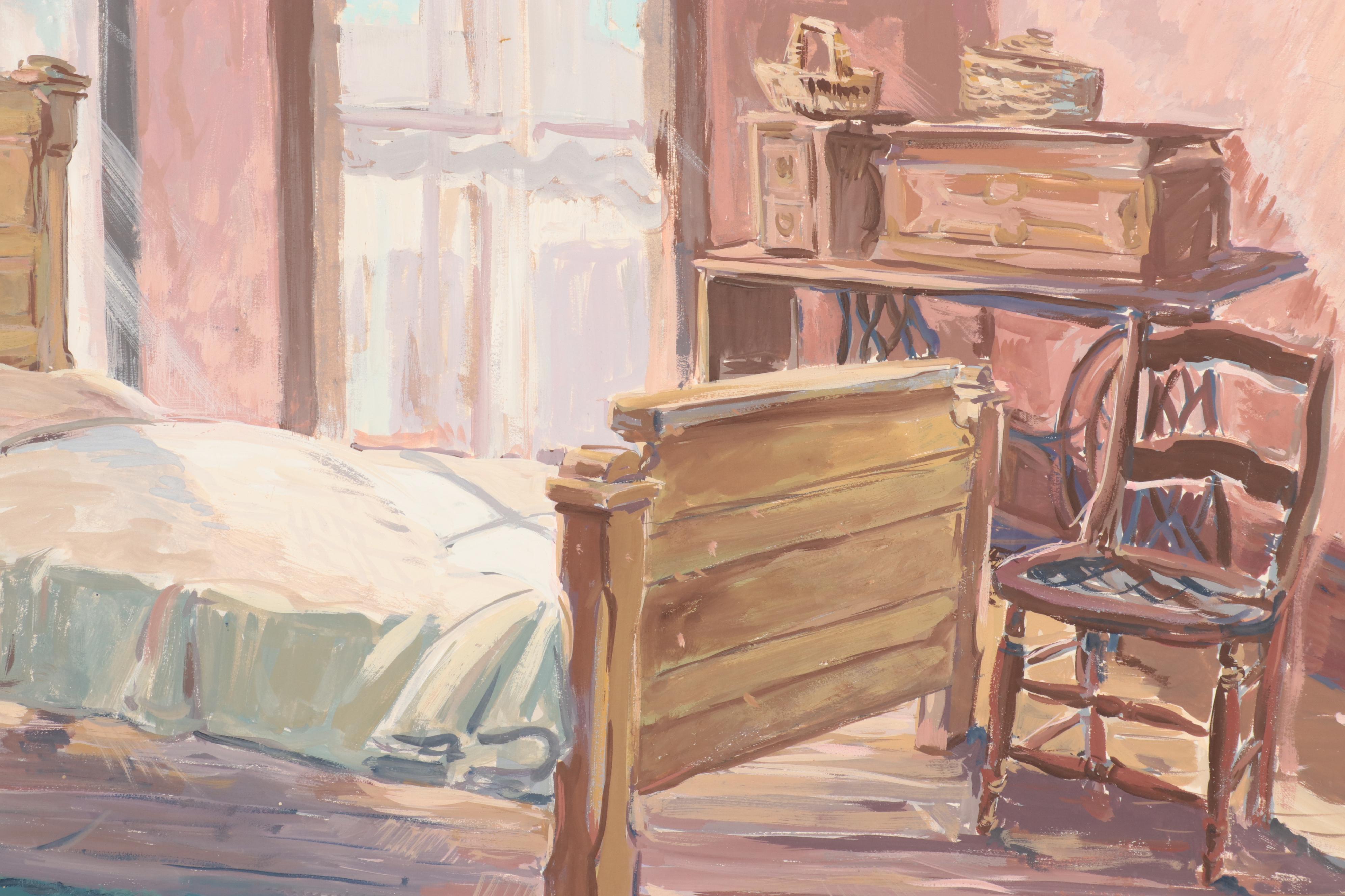 Dan Burne Jones Gouache Painting of Thomas Wolfe House Interior, 1952